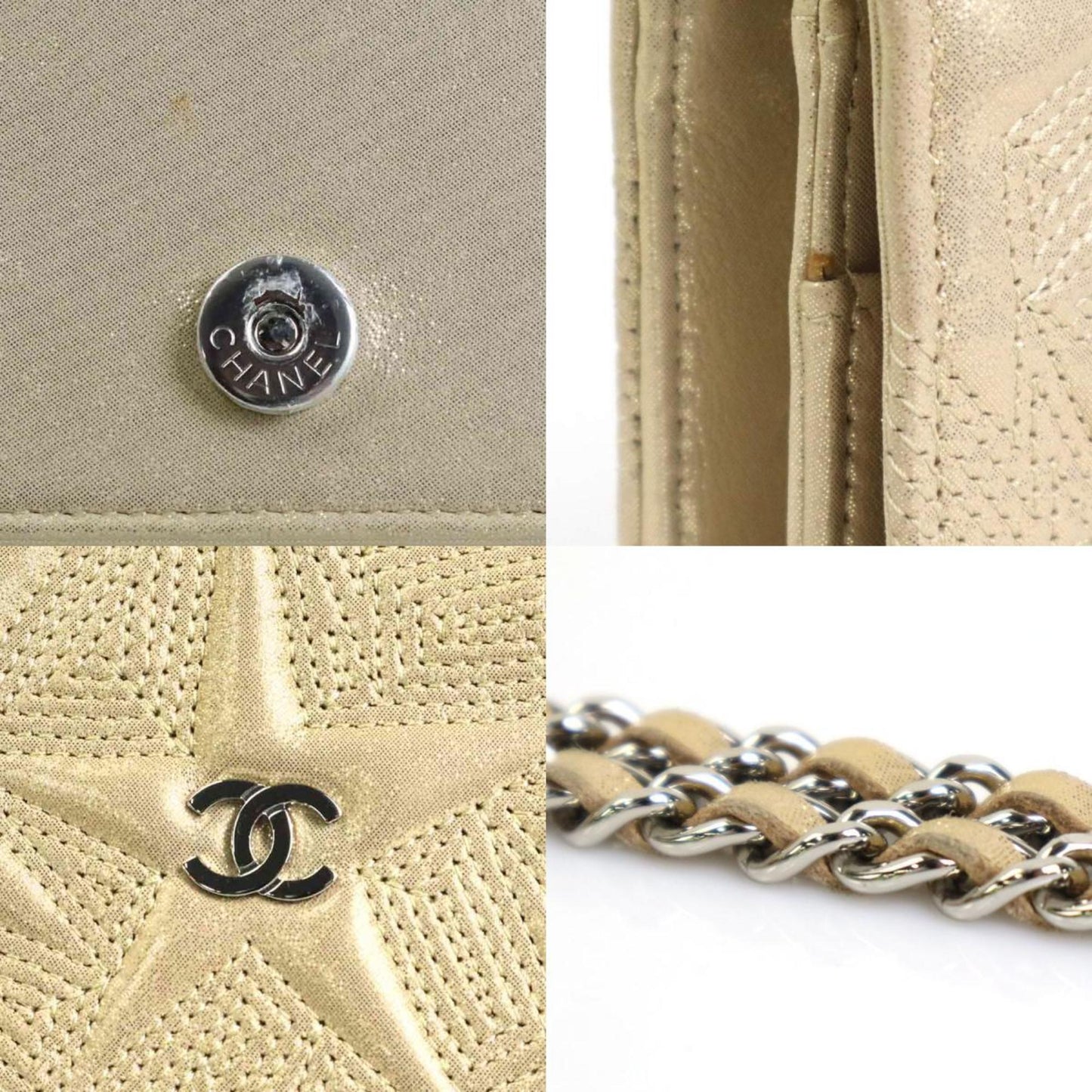 Luxury Chanel Wallet Chain Shoulder Bag Coco Mark Leather/Metal Gold/Silver Women's e55872a