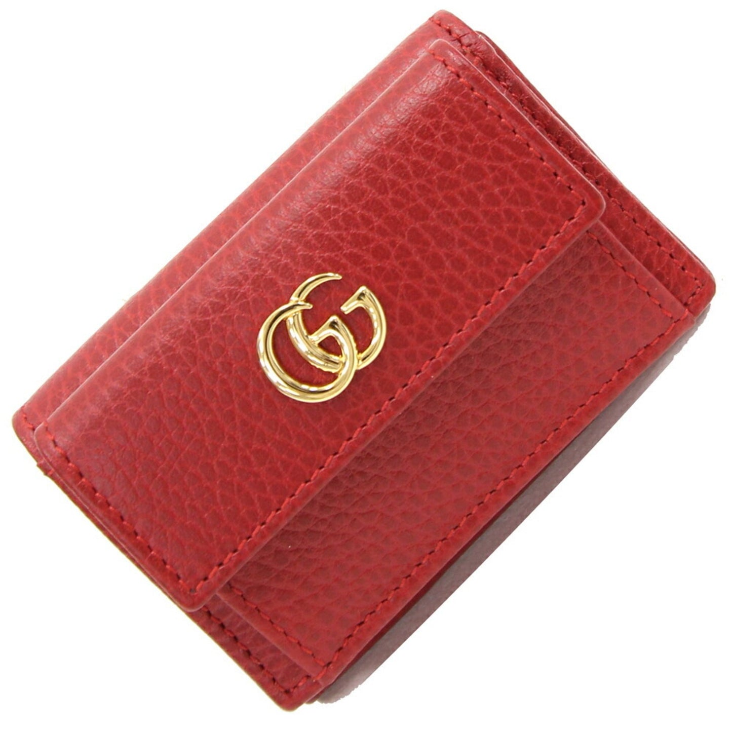 Luxury Gucci Trifold Wallet GG Marmont 523277 Red Leather Ladies