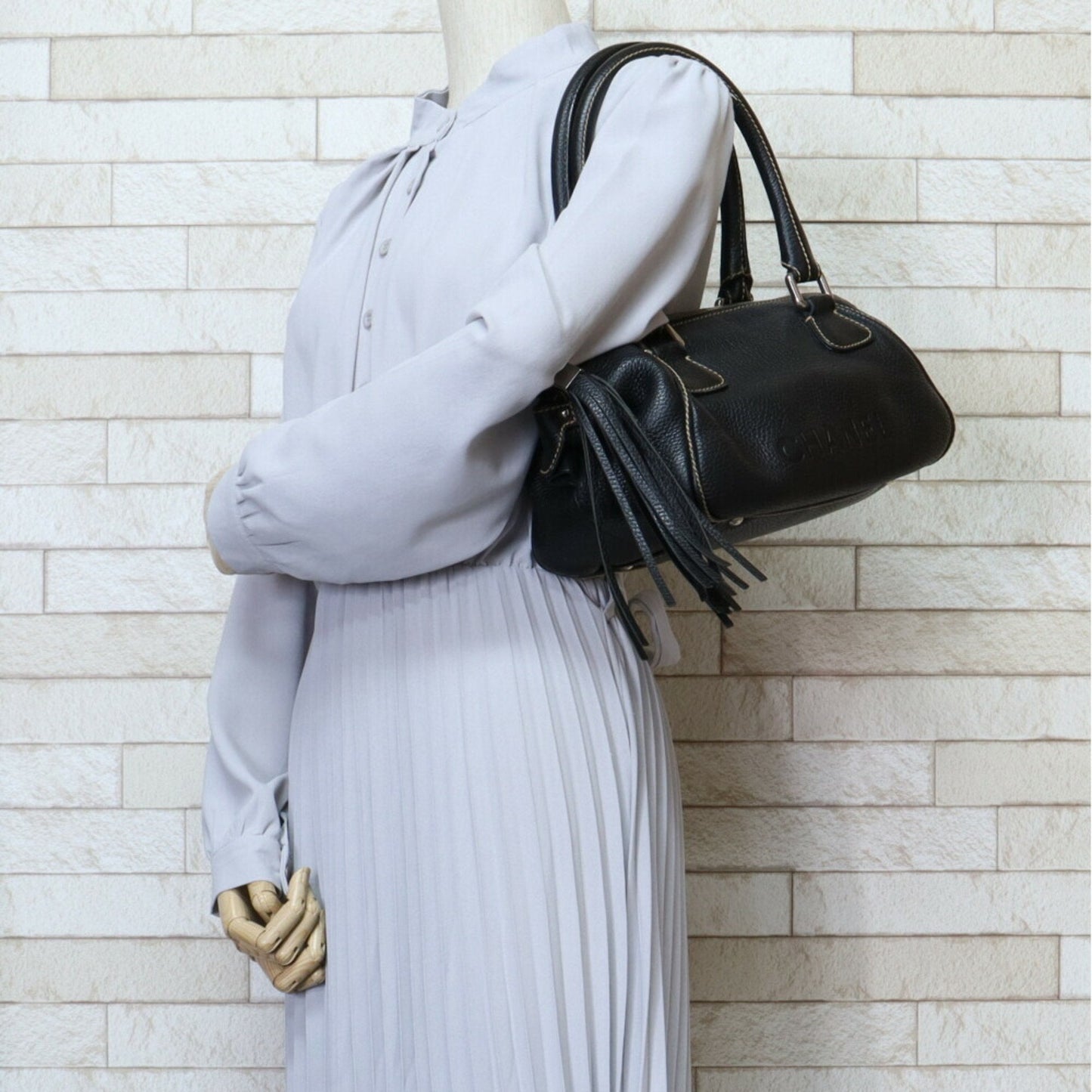 Luxury Chanel Tassel Handbag Calf Black Women's