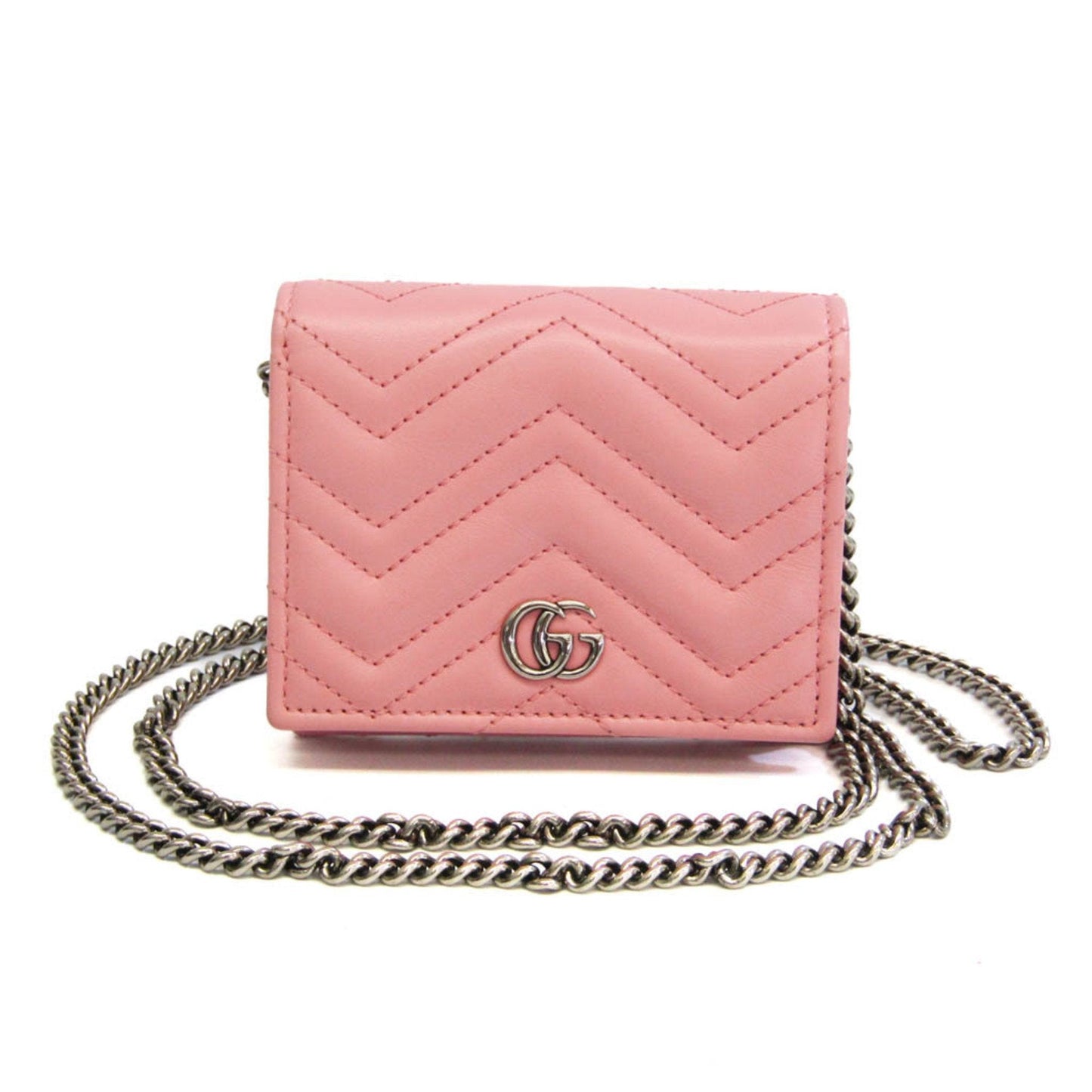 Luxury Gucci GG Marmont 625693 Women's Leather Chain/Shoulder Wallet Pink