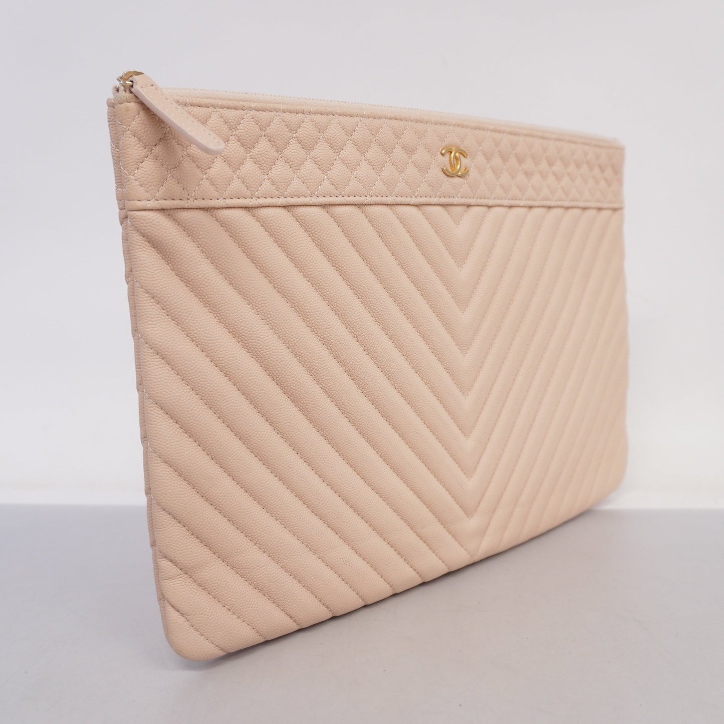 CHANELAuth  Clutch Bag V Stitch Women's Caviar Leather Clutch Bag Pink