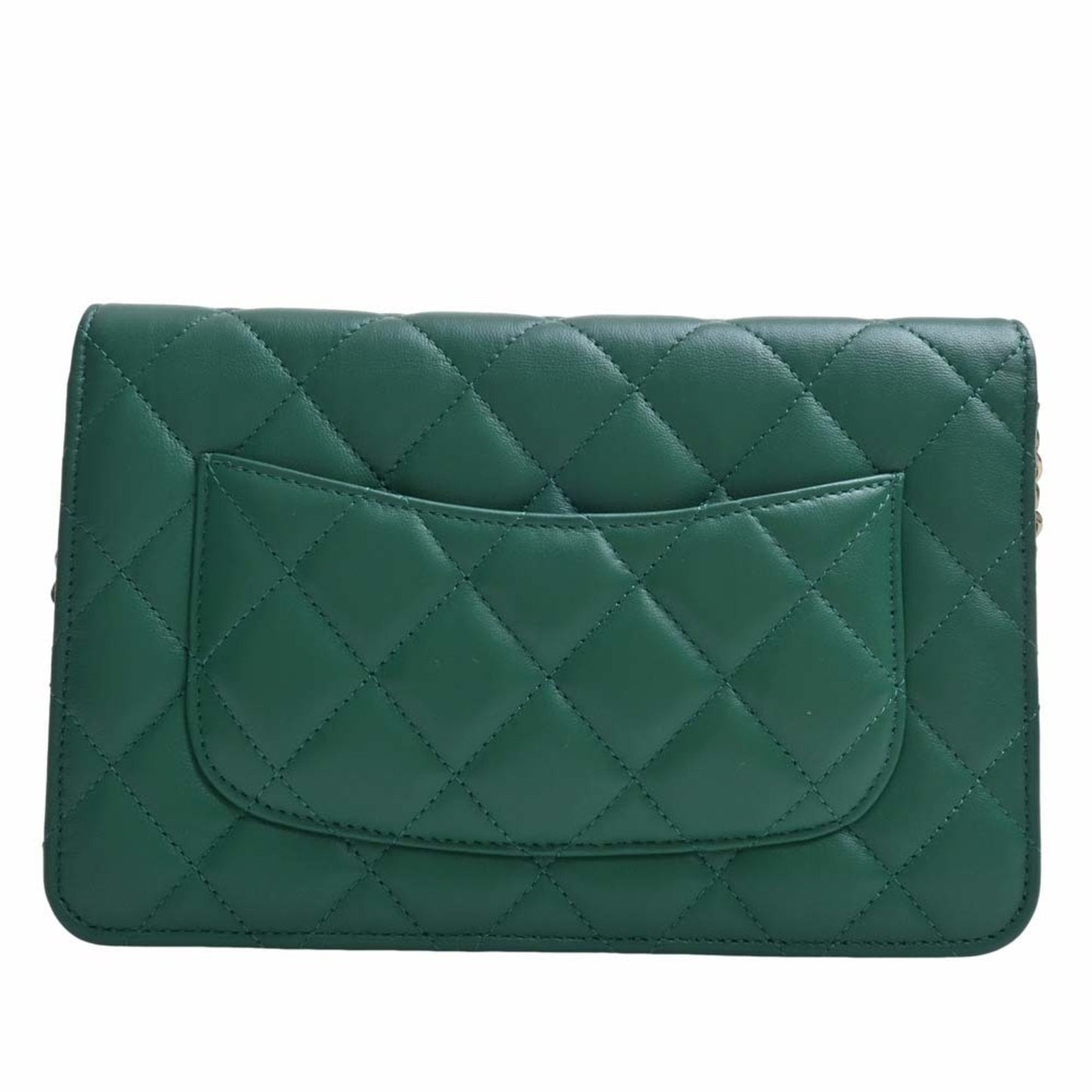 Luxury Chanel Lambskin Matelasse Coco Mark Chain Shoulder Long Wallet Green Ladies