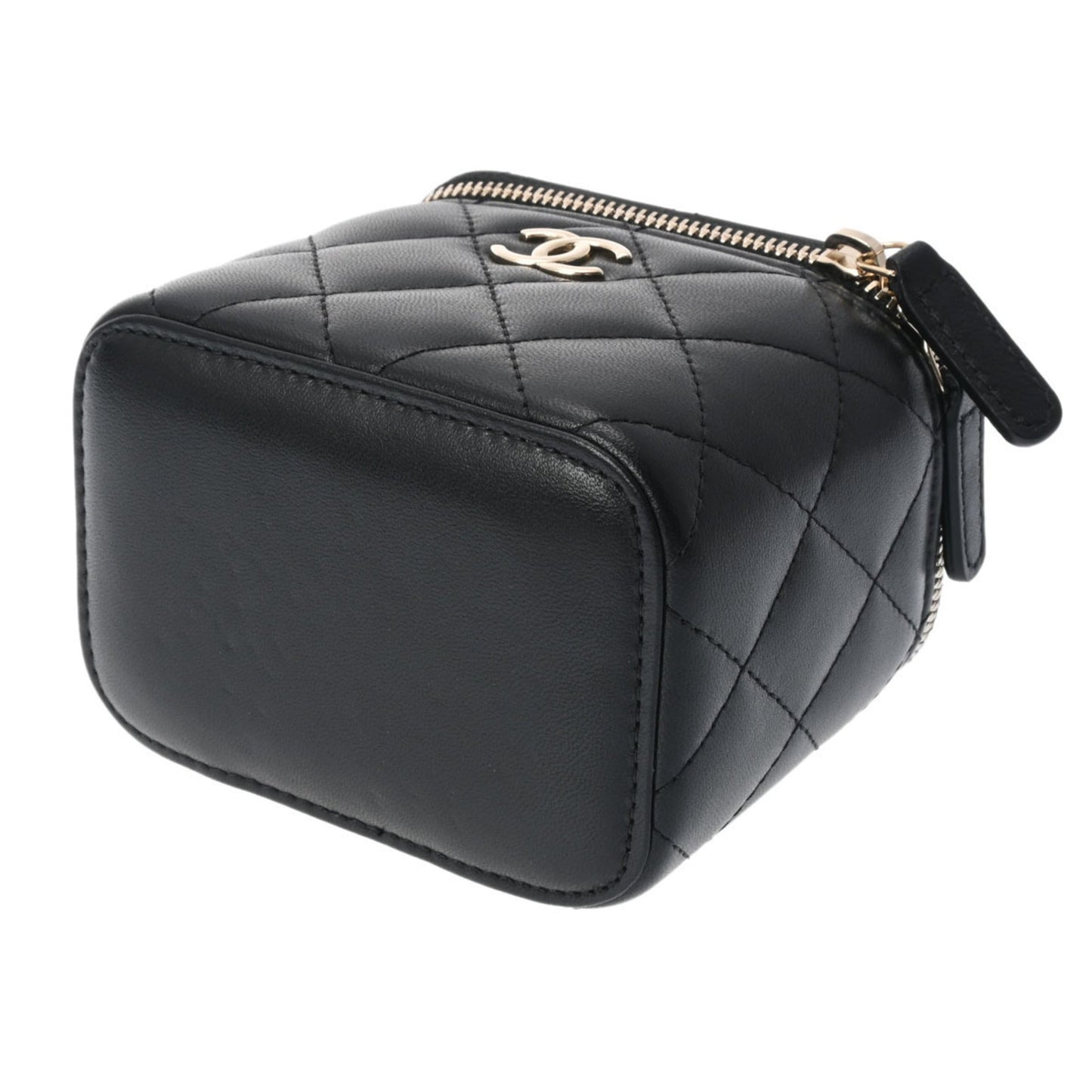Luxury Chanel Small Vanity Chain Shoulder Black Champagne AP2198 Women's Lambskin Bag