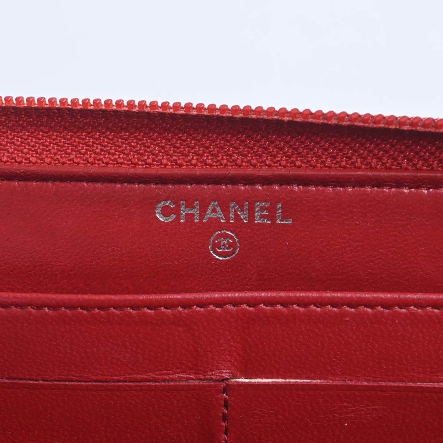 CHANEL Lambskin Camellia Cocomark Round Long Wallet Red Ladies