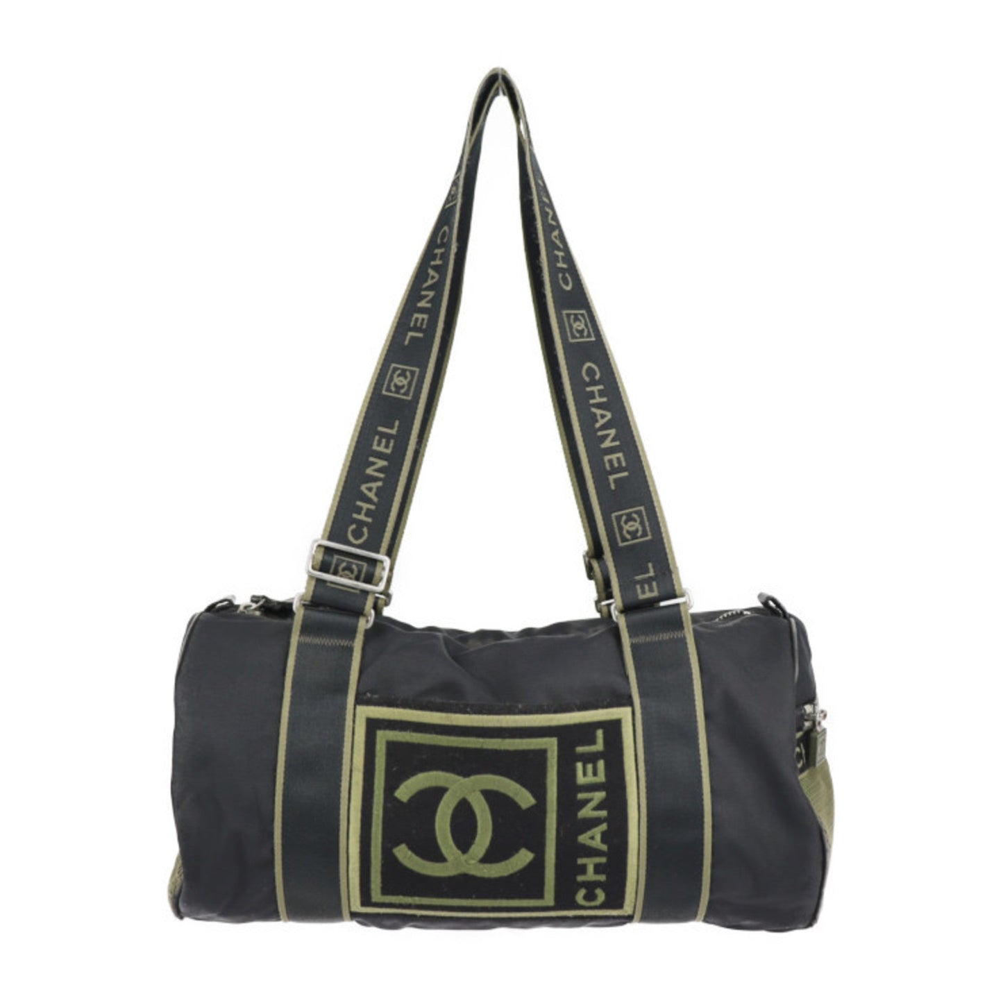 Luxury Chanel Sport Line Boston Bag Nylon Canvas Black Khaki Green Shoulder Travel Cocomark 10 Series Round Cylindrical