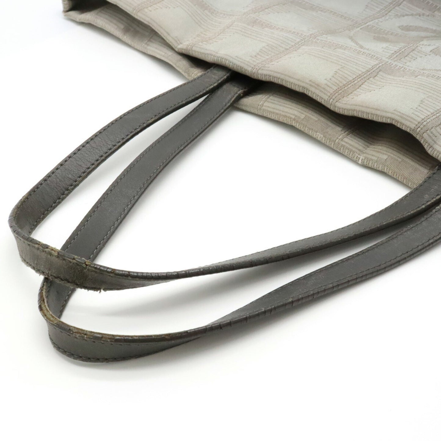Luxury Chanel New Line Large Tote Bag Shoulder Nylon Jacquard Leather Gray 7148
