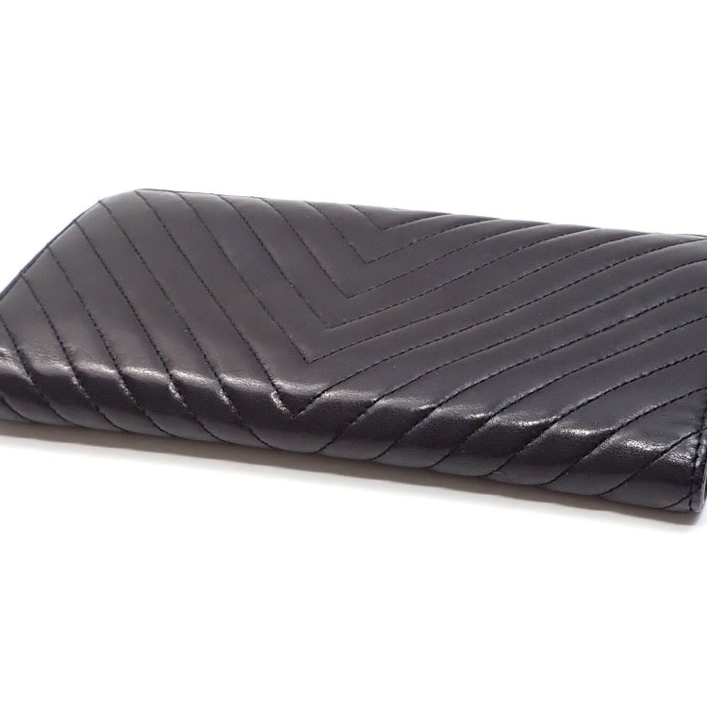 Luxury Chanel Bifold Long Wallet V Stitch Women's Black Lambskin A31509 Coco Mark Leather