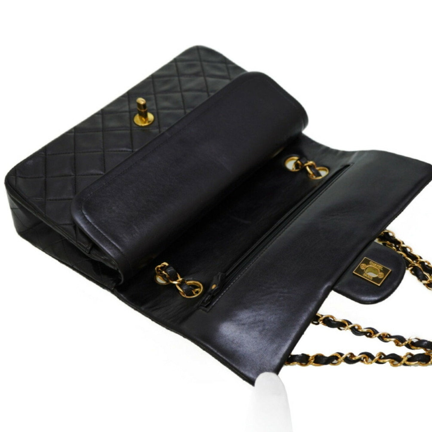Chanel Matelasse 25 W Flap Chain Shoulder Bag Lambskin Leather Black