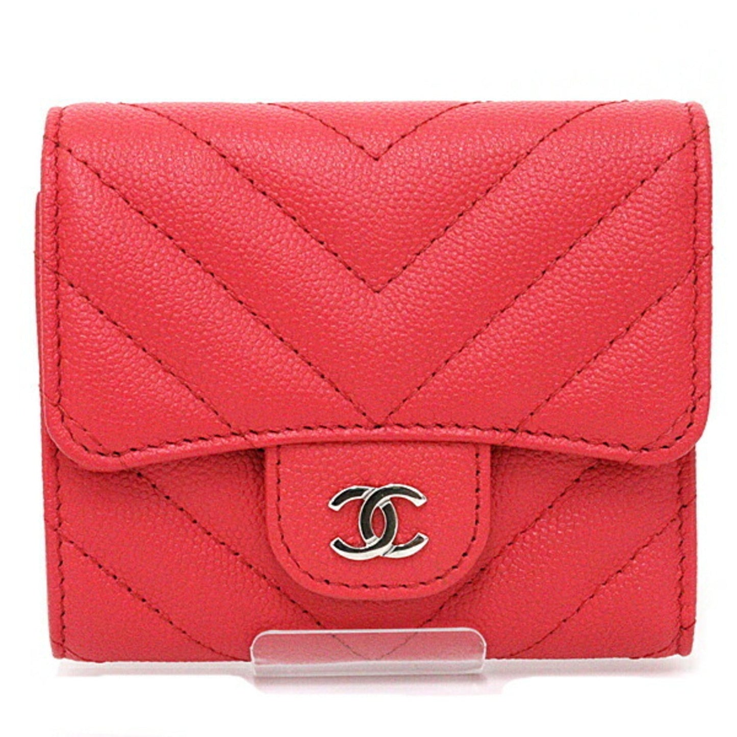 Luxury Chanel V stitch small tri-fold wallet A81900 25s red