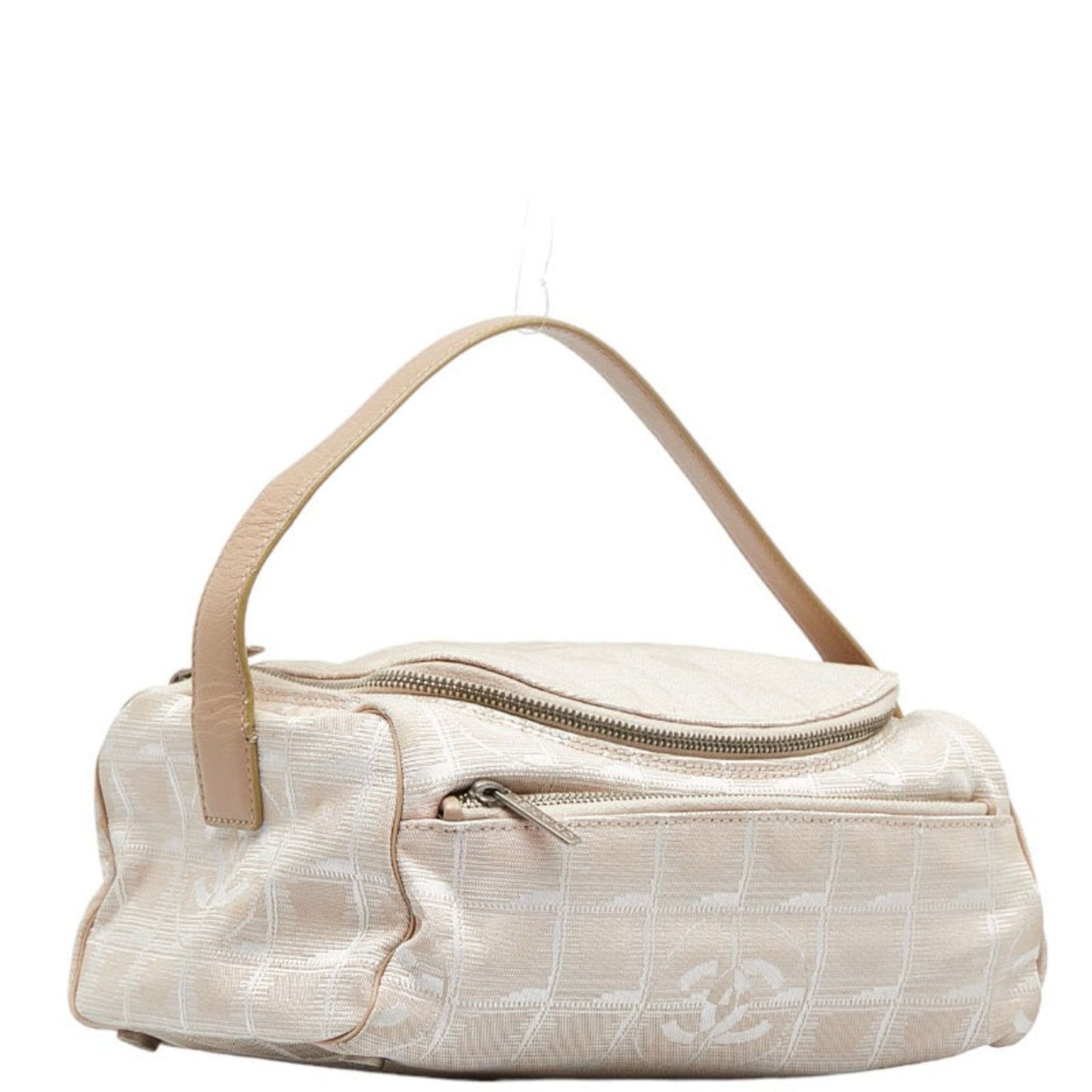 Luxury Chanel New Line Coco Mark Vanity Bag Handbag Beige Leather Nylon Jacquard Women's
