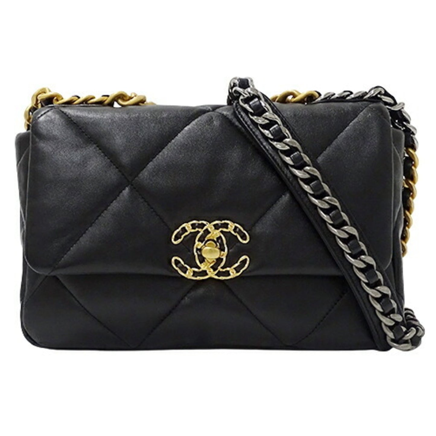 Luxury Chanel Bag Women's Shoulder 19 Handbag Shiny Lambskin Black AS1160 Crossbody