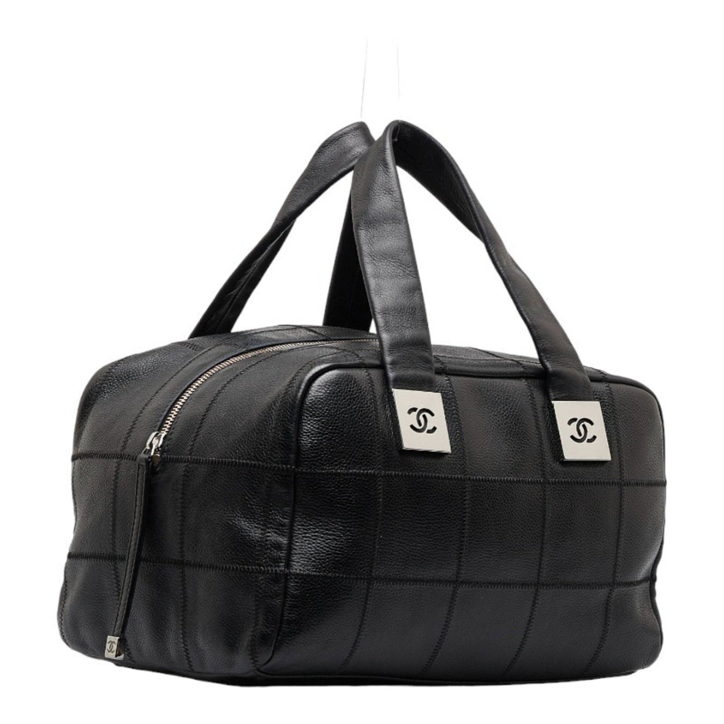 Luxury Chanel Chocolate Bar Handbag Boston Bag Black Caviar Skin Ladies