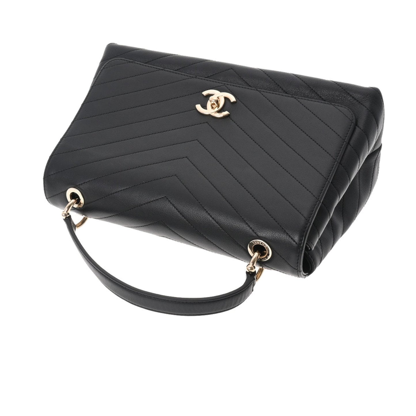 Luxury Chanel Chevron Black Ladies Calf Handbag