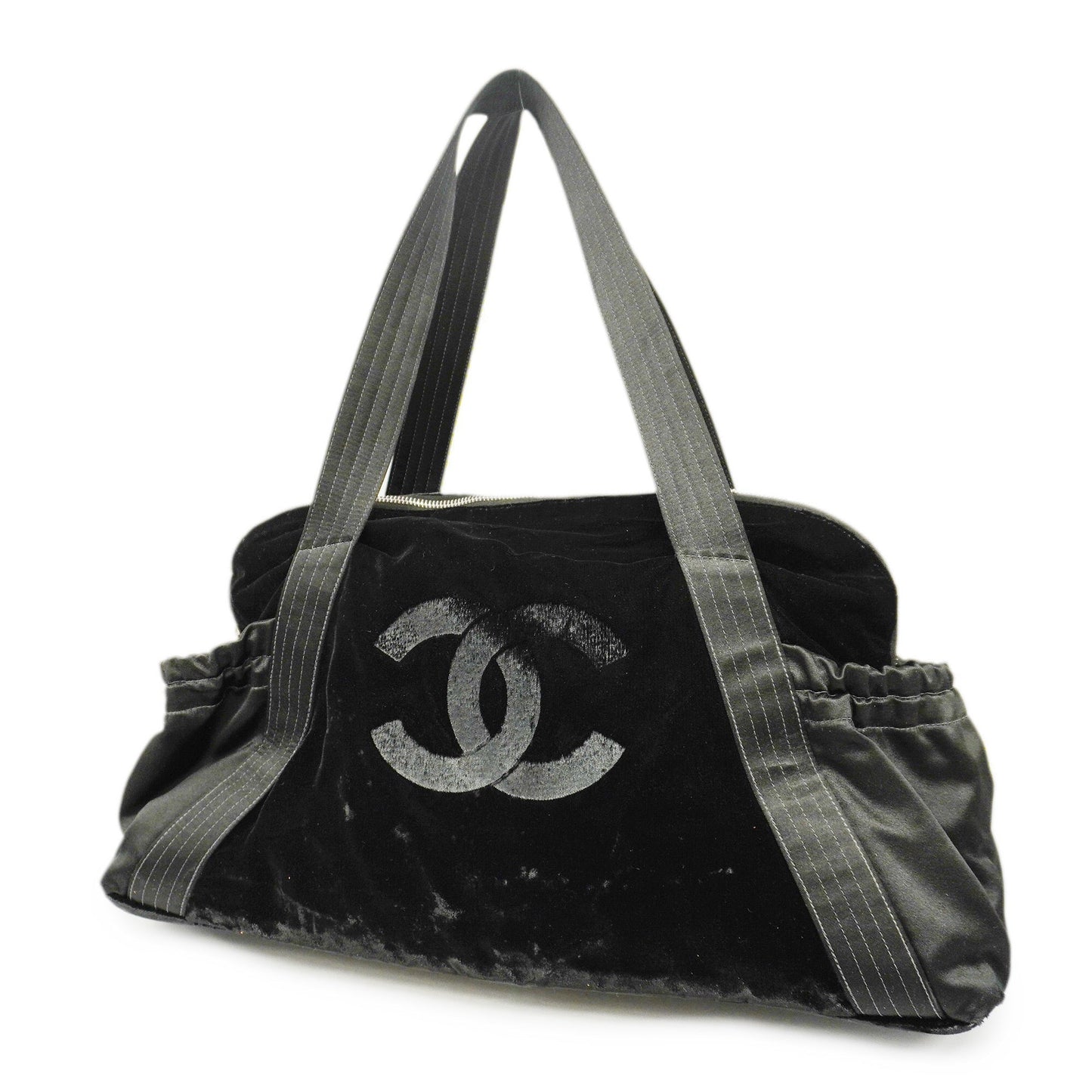 Luxury Chanel  Boston Bag Men,Women,Unisex Satin,Leather Boston Bag Black