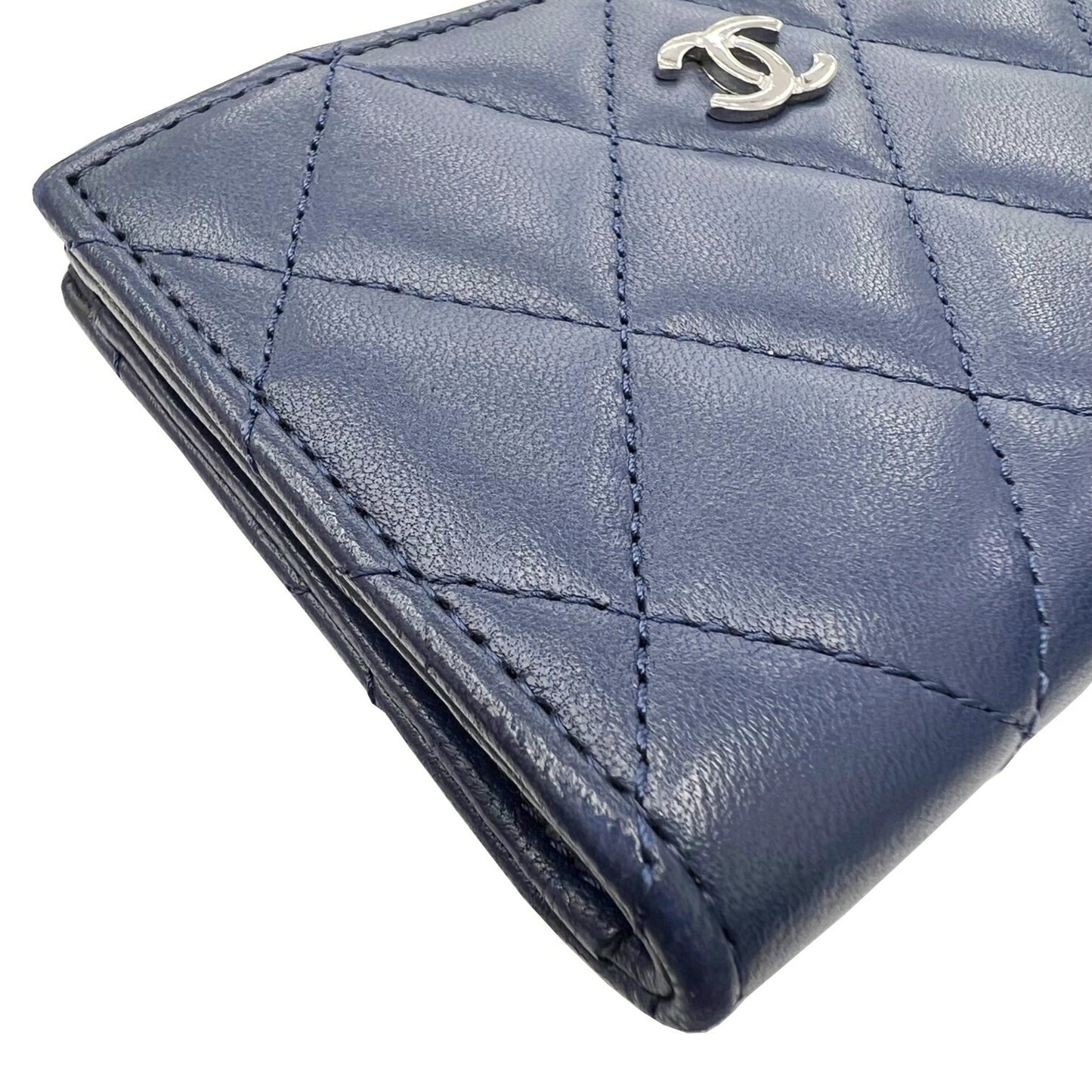 Luxury Chanel Classic Zip Matelasse Coin Case Card Key Ring Purse Navy Lambskin Coco Mark Wallet A68943 Women's Men's 2