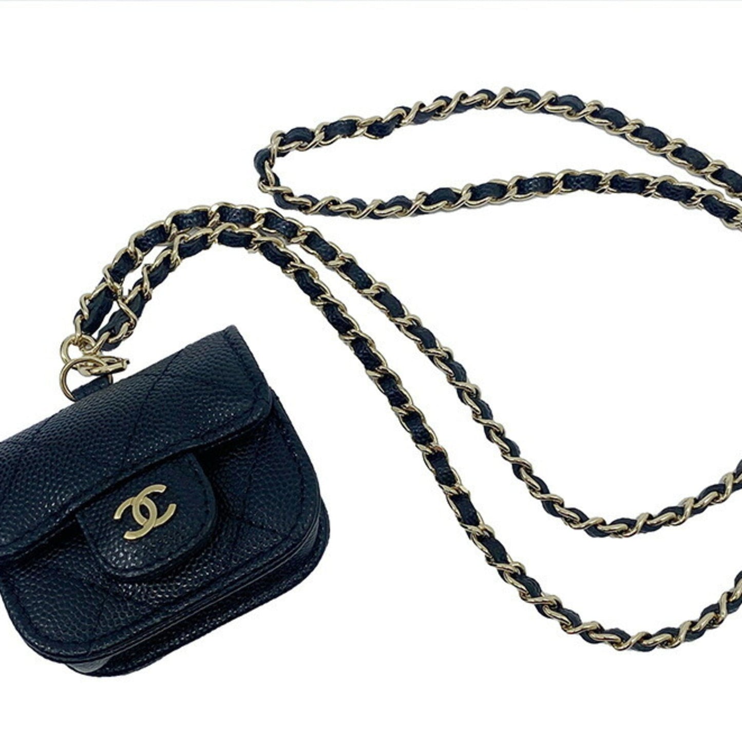 Luxury Chanel ipods case chain shoulder caviar skin here mark black AP1739 31******