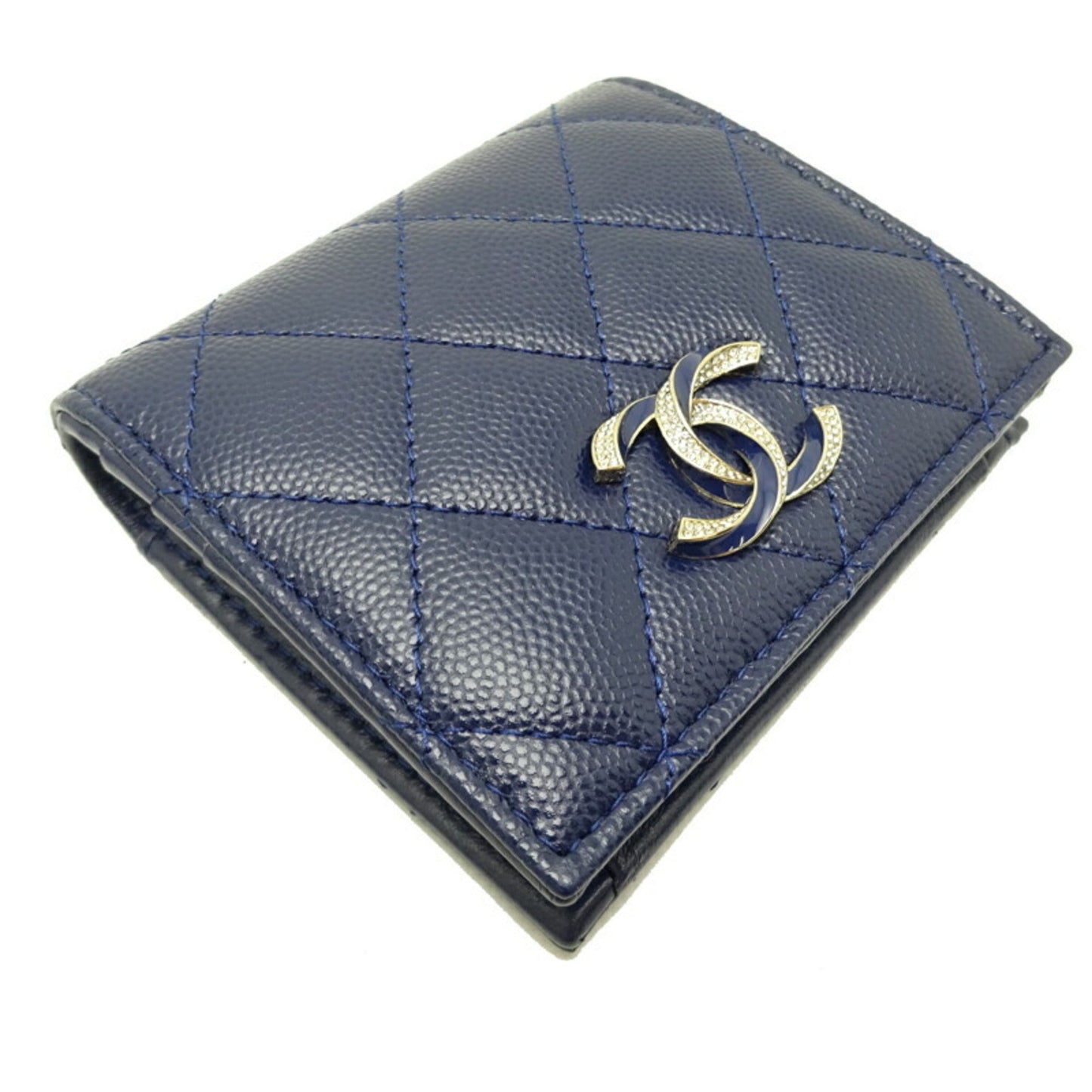 Luxury Chanel Matelasse Small Ladies' Men's Long Wallet AP3341 Caviar Skin Navy