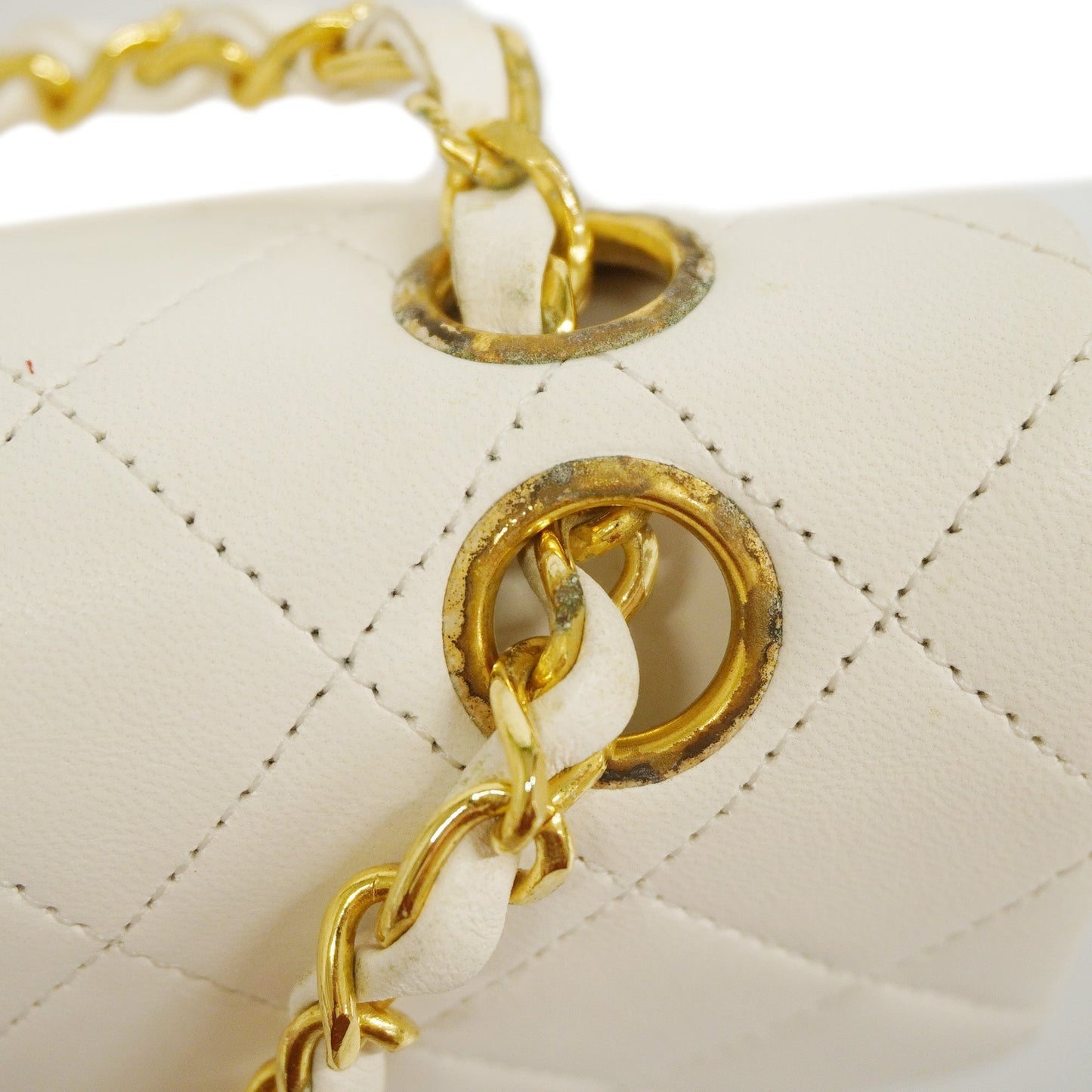 CHANEL  Matelasse W Flap W Chain Women's Leather Shoulder Bag White