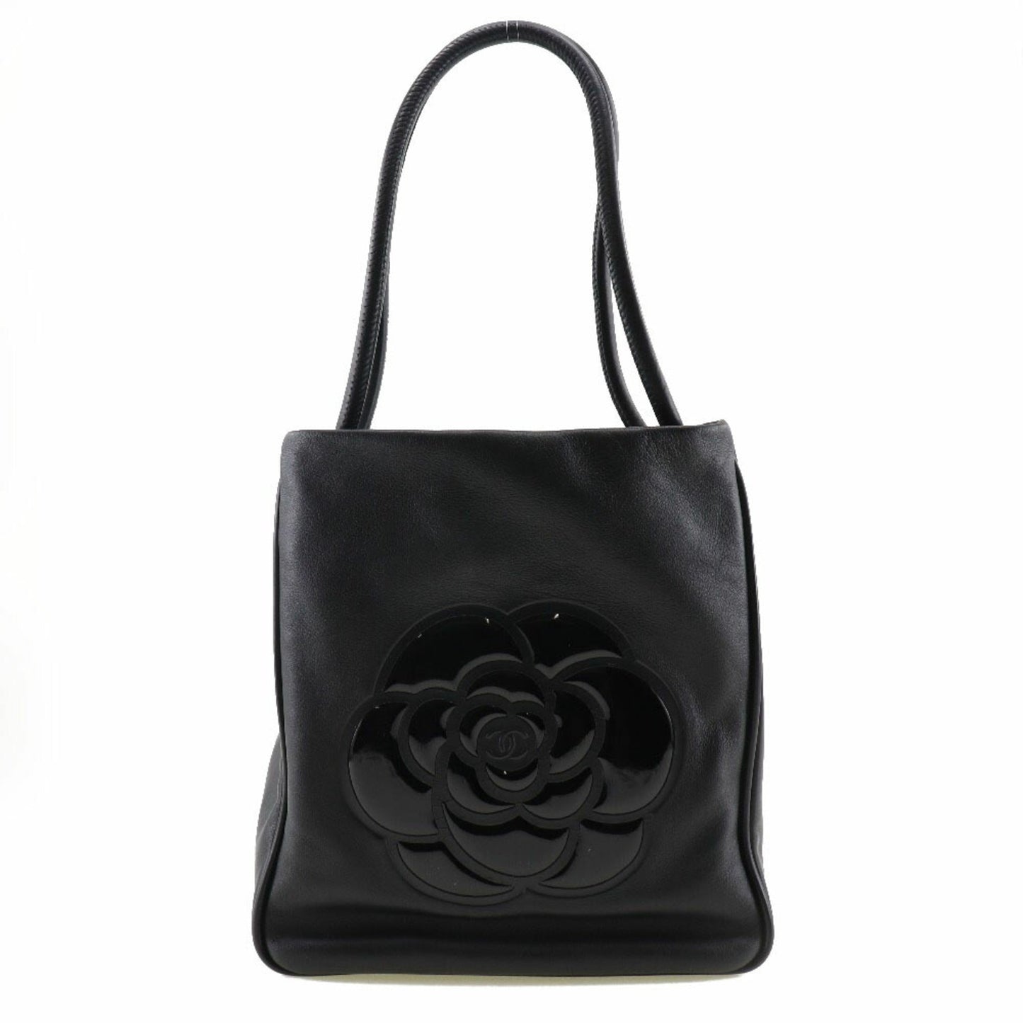 Luxury Chanel camellia tote bag logo lambskin x enamel black ladies