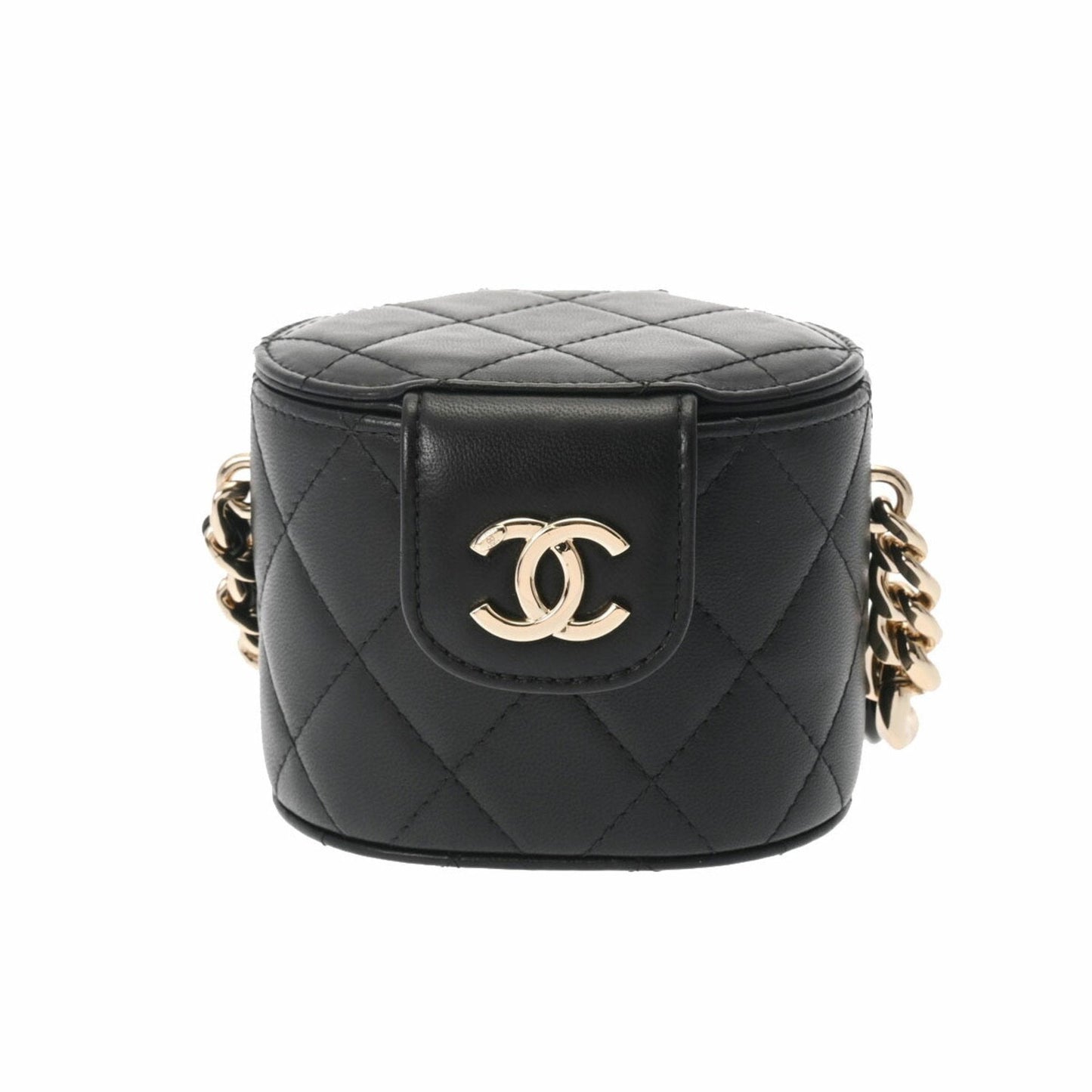 Luxury Chanel Matelasse Vanity Chain Shoulder Black Women's Lambskin Bag