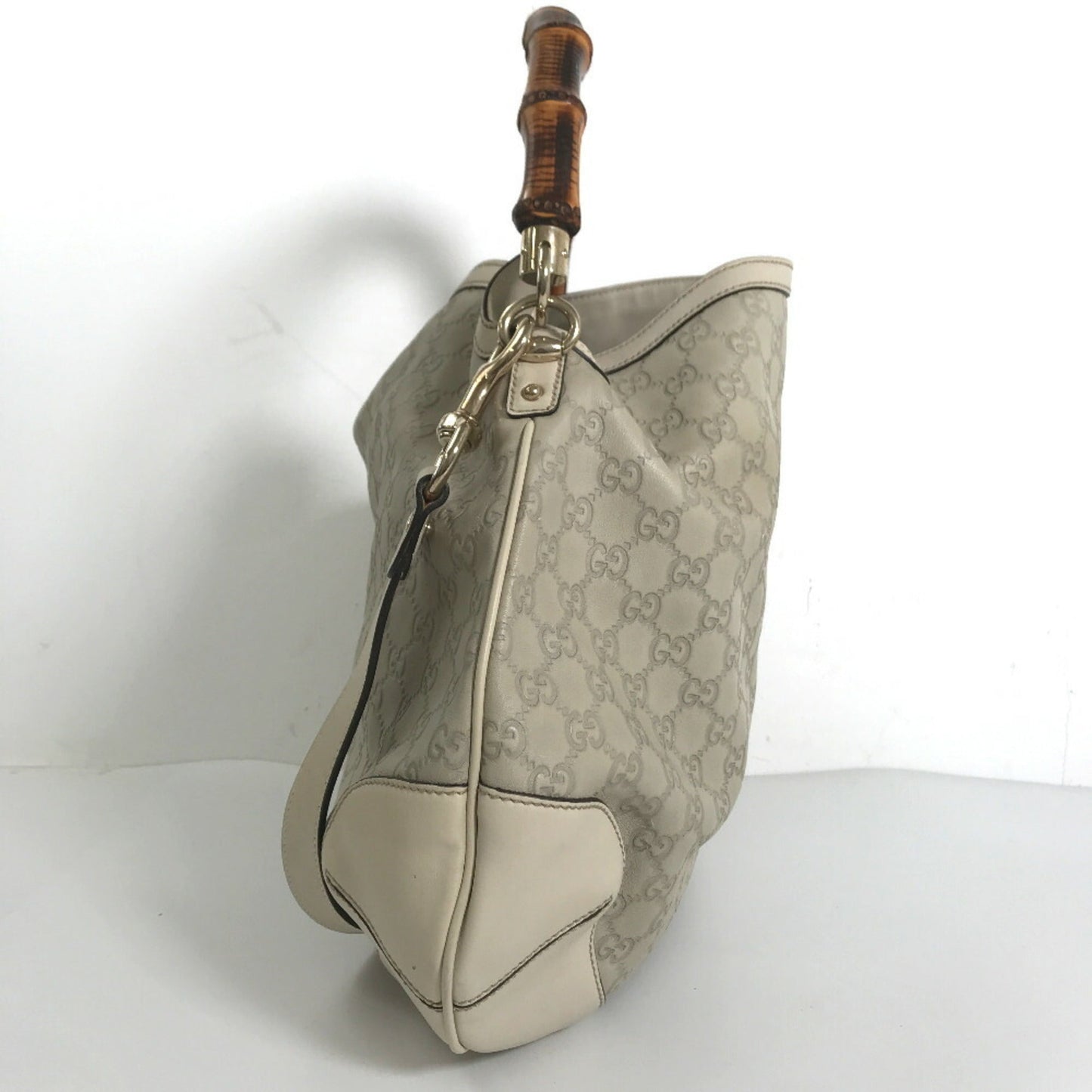 Luxury Gucci Handbag Shima Bamboo 2way Shoulder 169976 Leather Cream Ladies