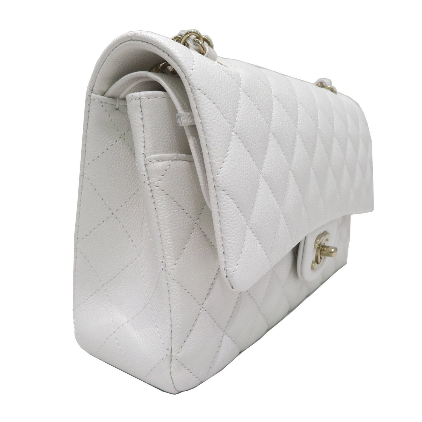 CHANEL Classic Flap Bag Shoulder White SG Hardware Caviar Skin Women's Men's