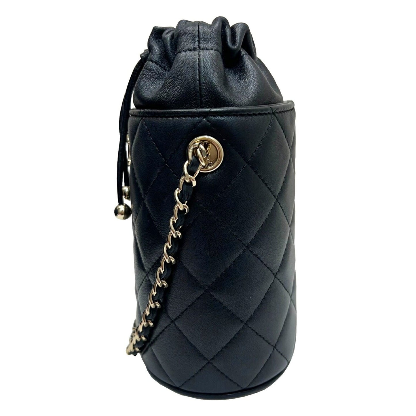 Luxury Chanel Bucket Shoulder Bag Chain Lambskin Black Gold 3 Ladies