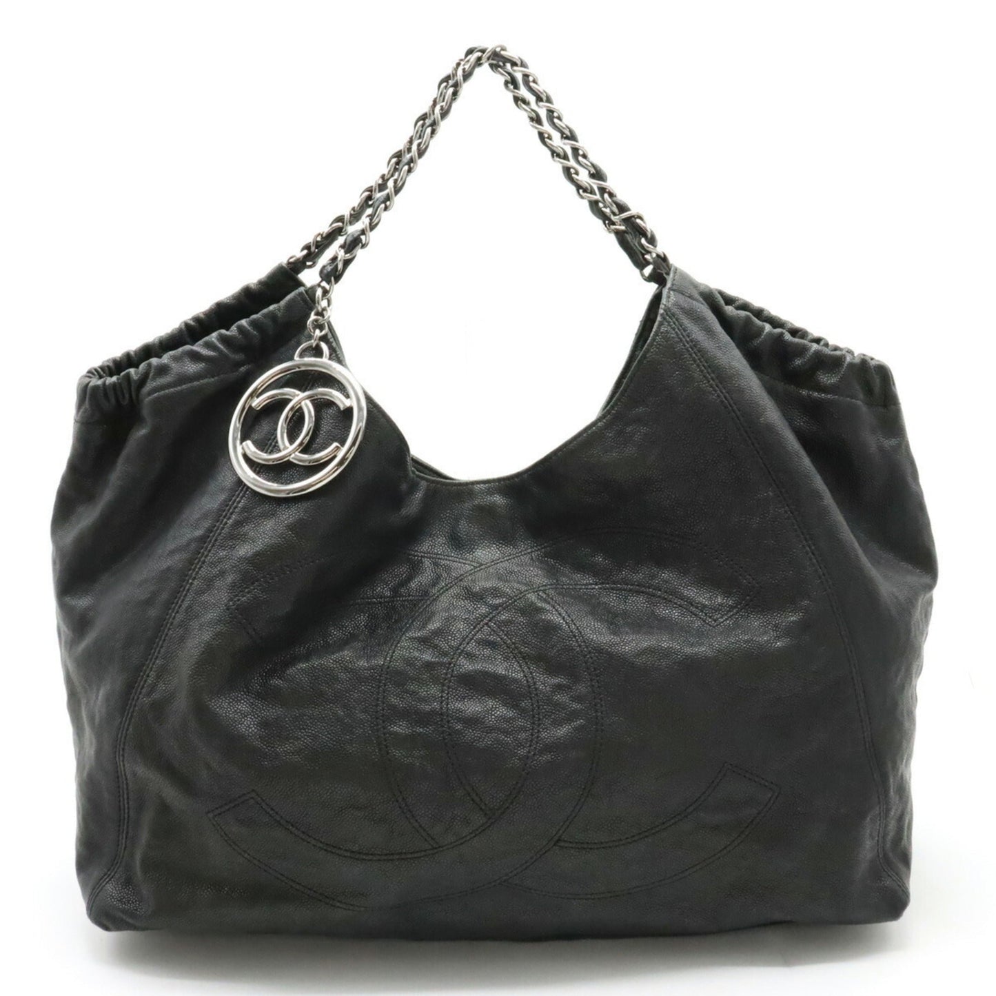 Luxury Chanel Cococabus GM Cocomark Shoulder Bag Chain Tote Caviar Skin Leather Black A33450