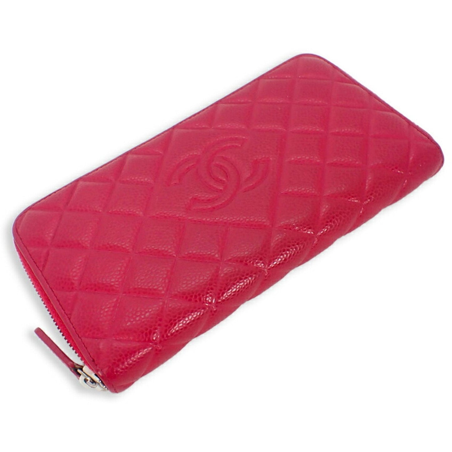 Luxury Chanel here mark caviar skin round long wallet red 2