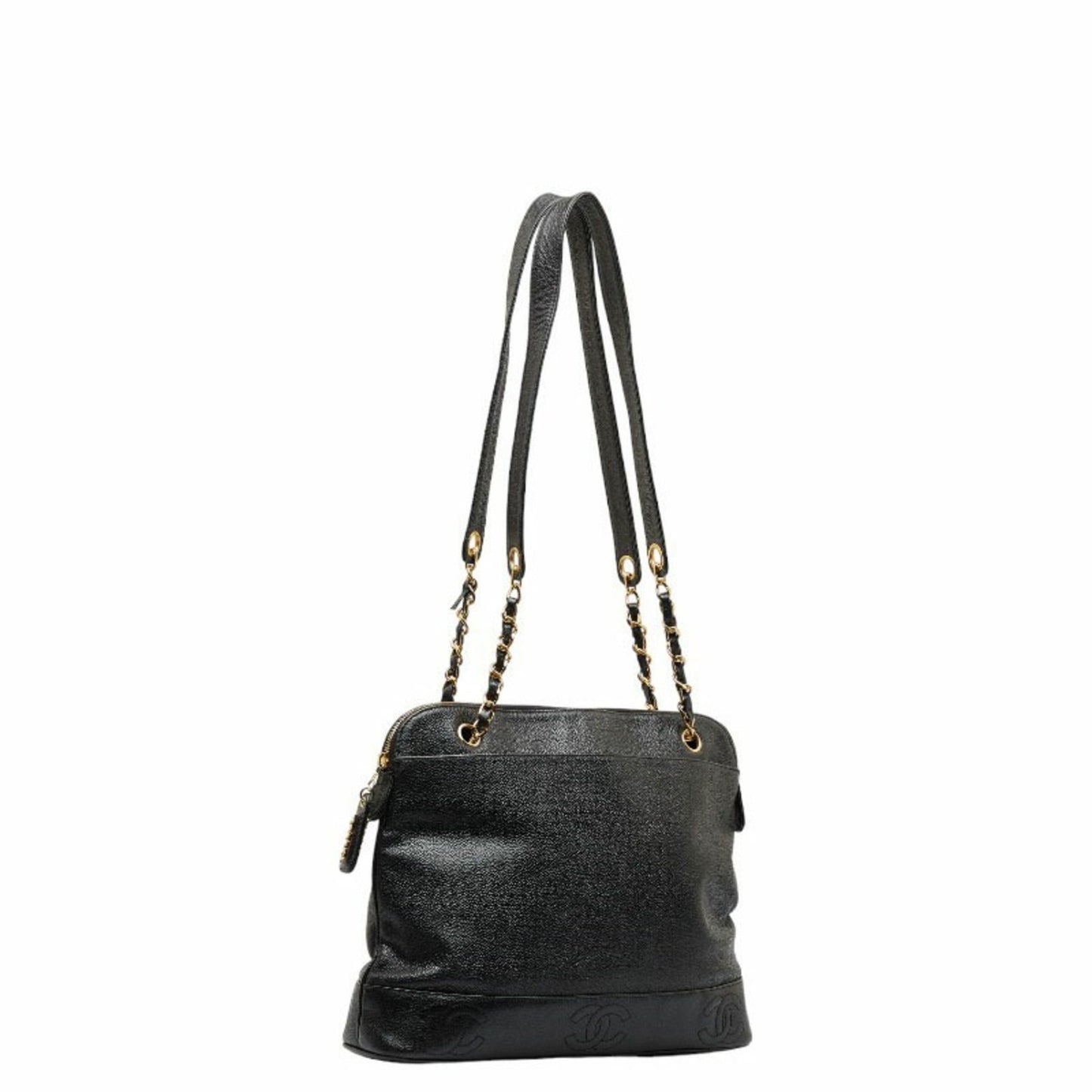 Luxury Chanel Triple Coco Mark Chain Shoulder Bag Black Caviar Skin Women's
