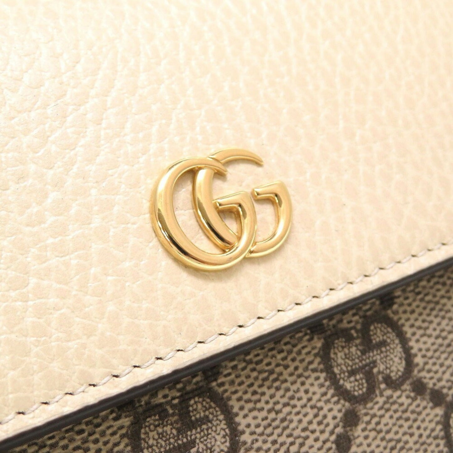 Luxury Gucci GG Marmont 456116 Continental Supreme Leather Beige White Bifold Long Wallet