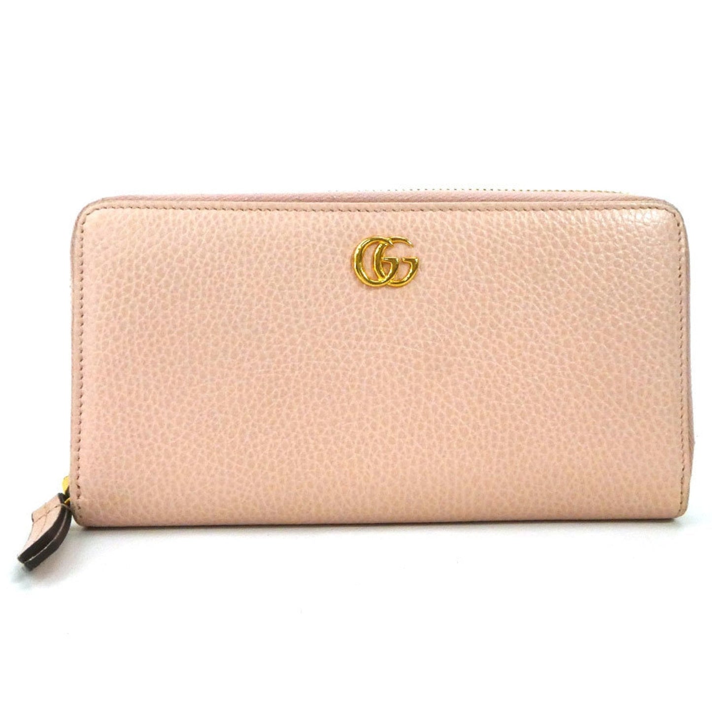 Luxury Gucci Round Zipper Long Wallet GG Marmont Leather Light Pink Women's 456117 55159i