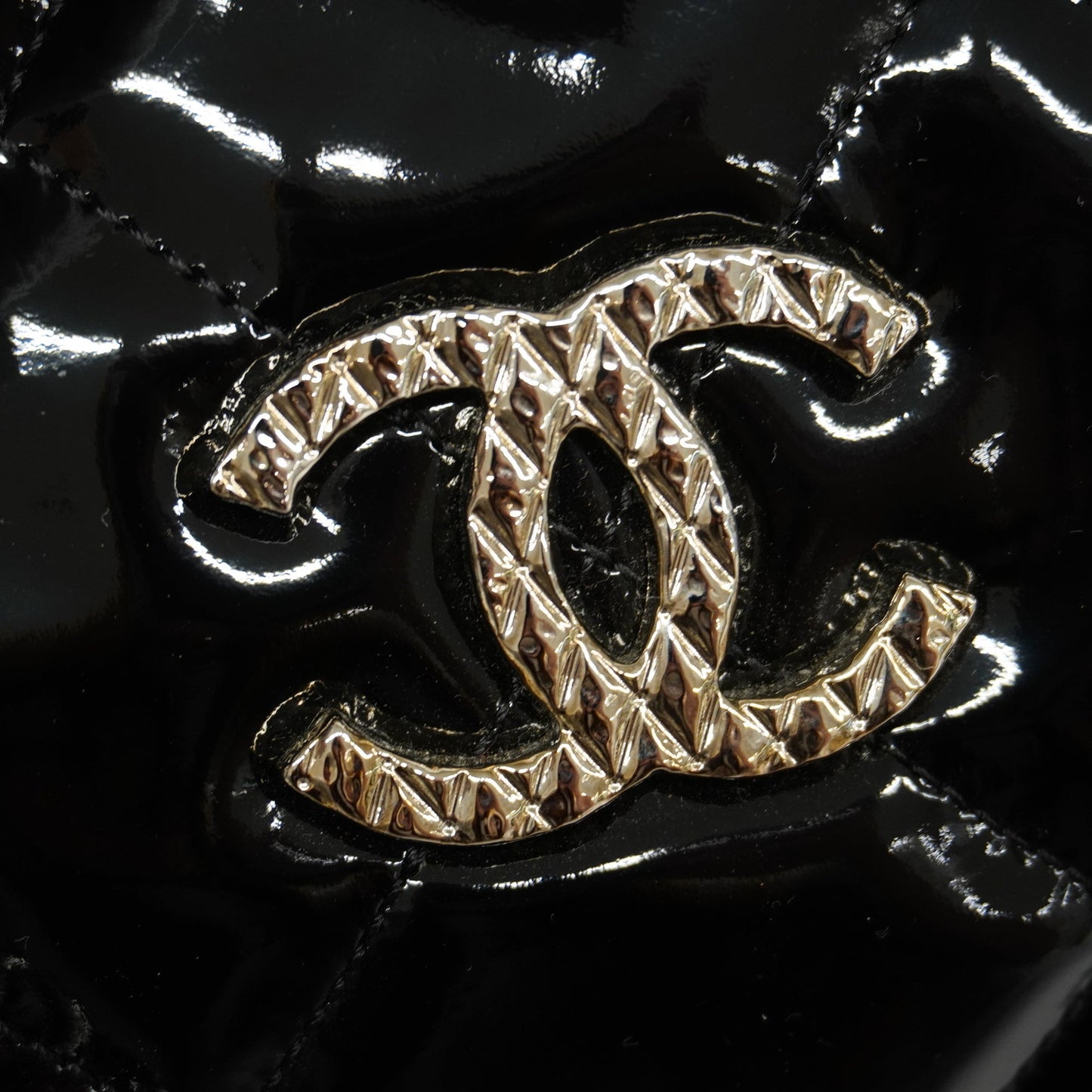 CHANEL  Matelasse Chain Shoulder Bag Women's Patent Leather Black