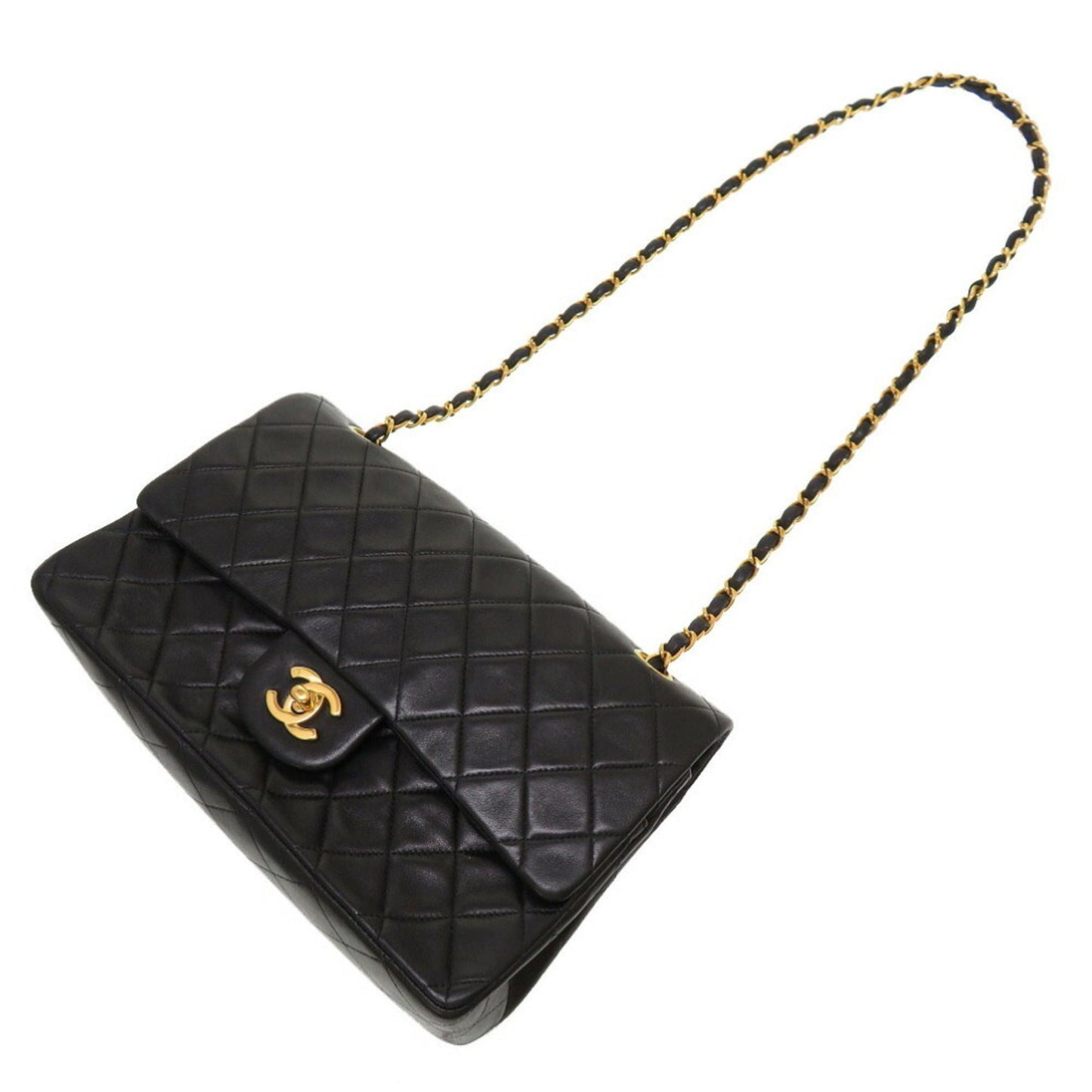 CHANEL Matelasse Lambskin Black Double Flap No.4 Gold Chain Shoulder Bag