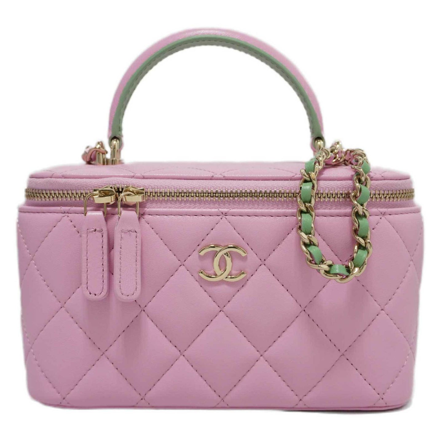 Luxury Chanel Vanity Shoulder Handbag Bag Pink Lambskin Women's