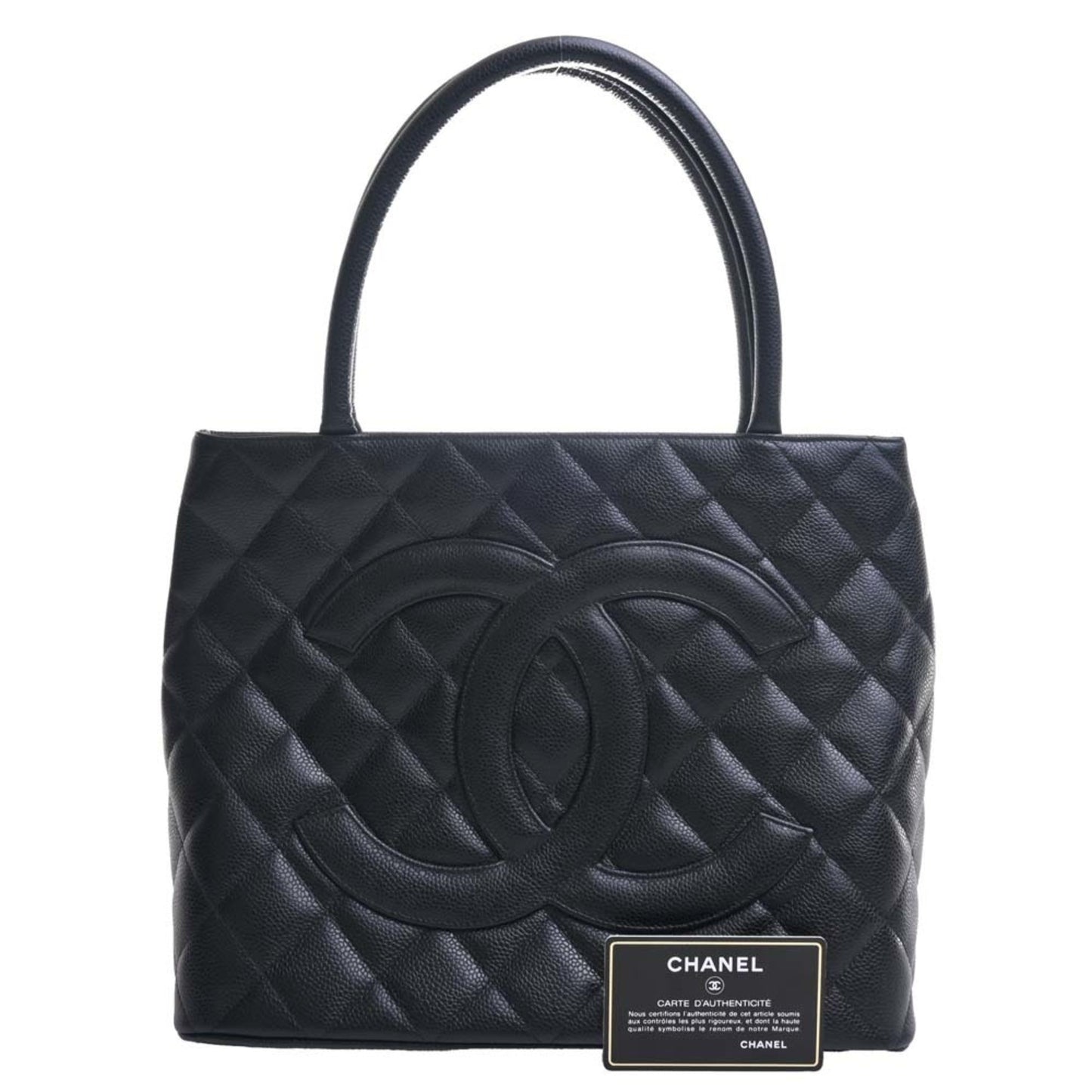 Luxury Chanel Caviar Skin Coco Mark Reprint Tote Bag Black Ladies