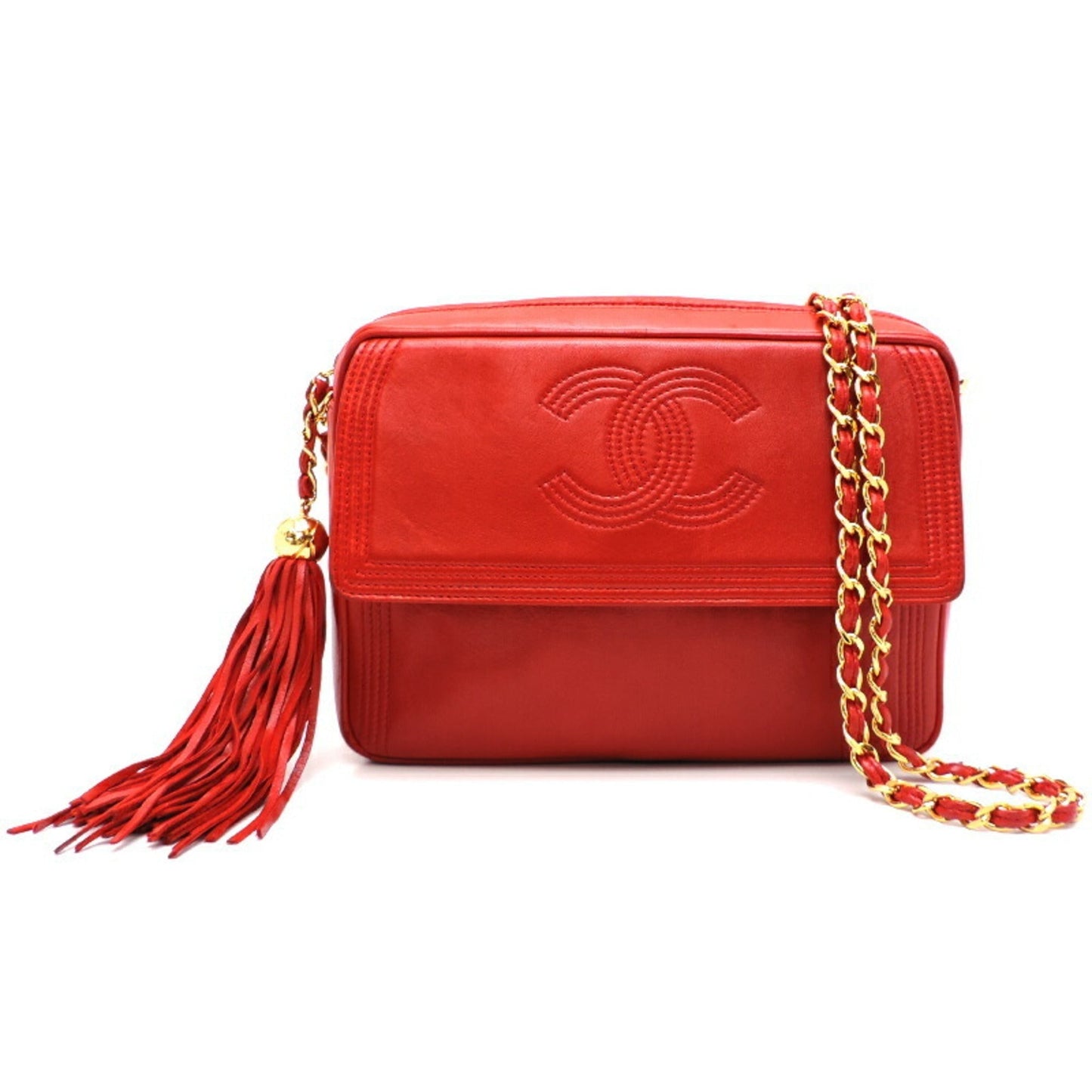 Luxury Chanel shoulder ladies bag lambskin red ×
