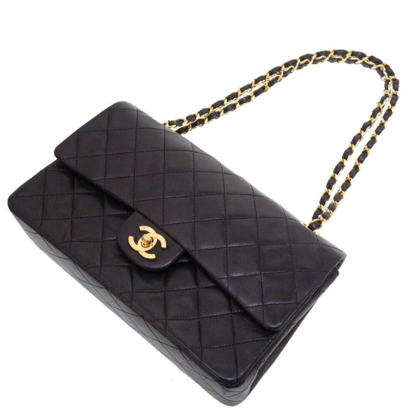 Chanel Matelasse 25 Lambskin Black 0 Series W Flap Gold Chain Shoulder Bag Double Lid