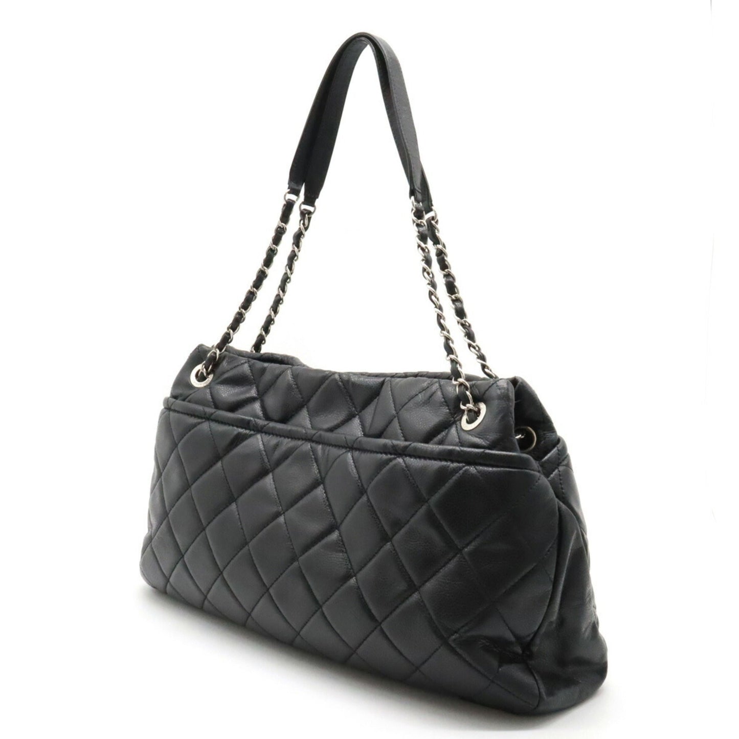Luxury Chanel Matelasse Coco Mark Chain Tote Bag Shoulder Caviar Skin Leather Black A67292