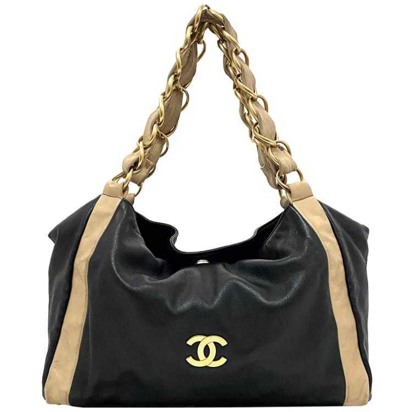 Luxury Chanel Chain Tote Bag Black Beige Gold Cocomark Leather Lambskin 7th  Big Soft