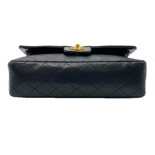 CHANEL Matelasse W Flap Chain Shoulder Bag Lambskin Black Seal Coco Mark -
