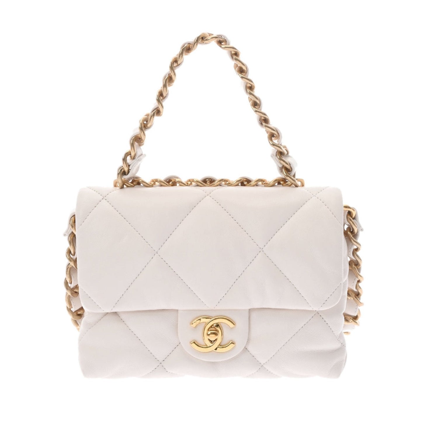 Luxury Chanel 19 Chain Shoulder White Ladies Lambskin Handbag