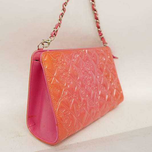 CHANEL  Icon Icon Women's Patent Leather,Rayon Handbag Pink
