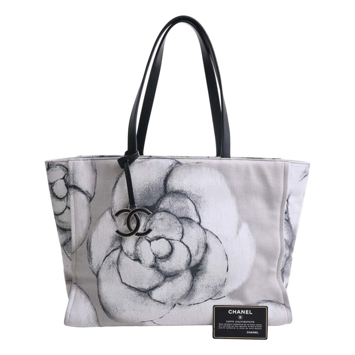 Luxury Chanel Canvas Camellia Tote Bag Black/Gray/White Women's