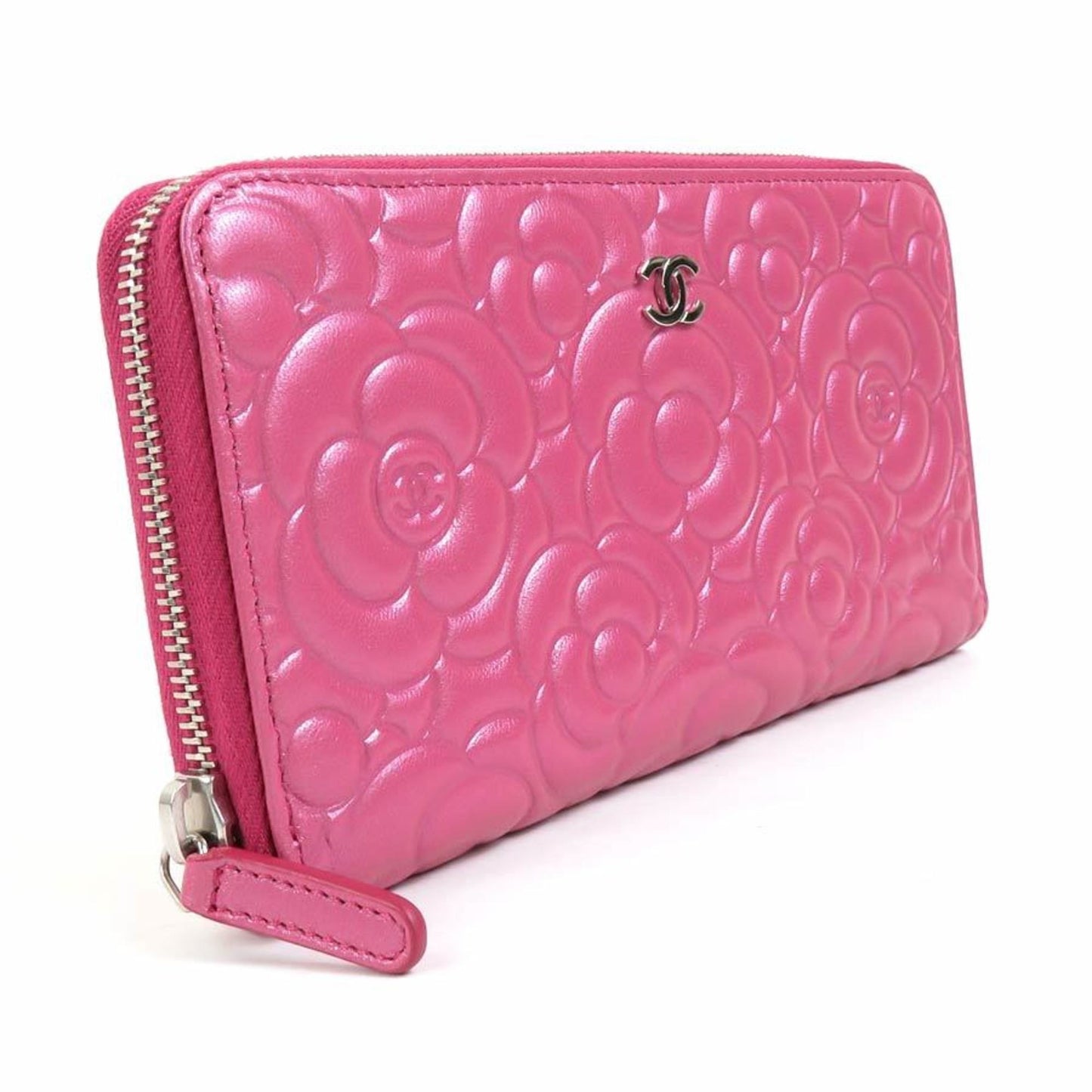 Luxury Chanel Round Zipper Long Wallet Leather Pink Women's