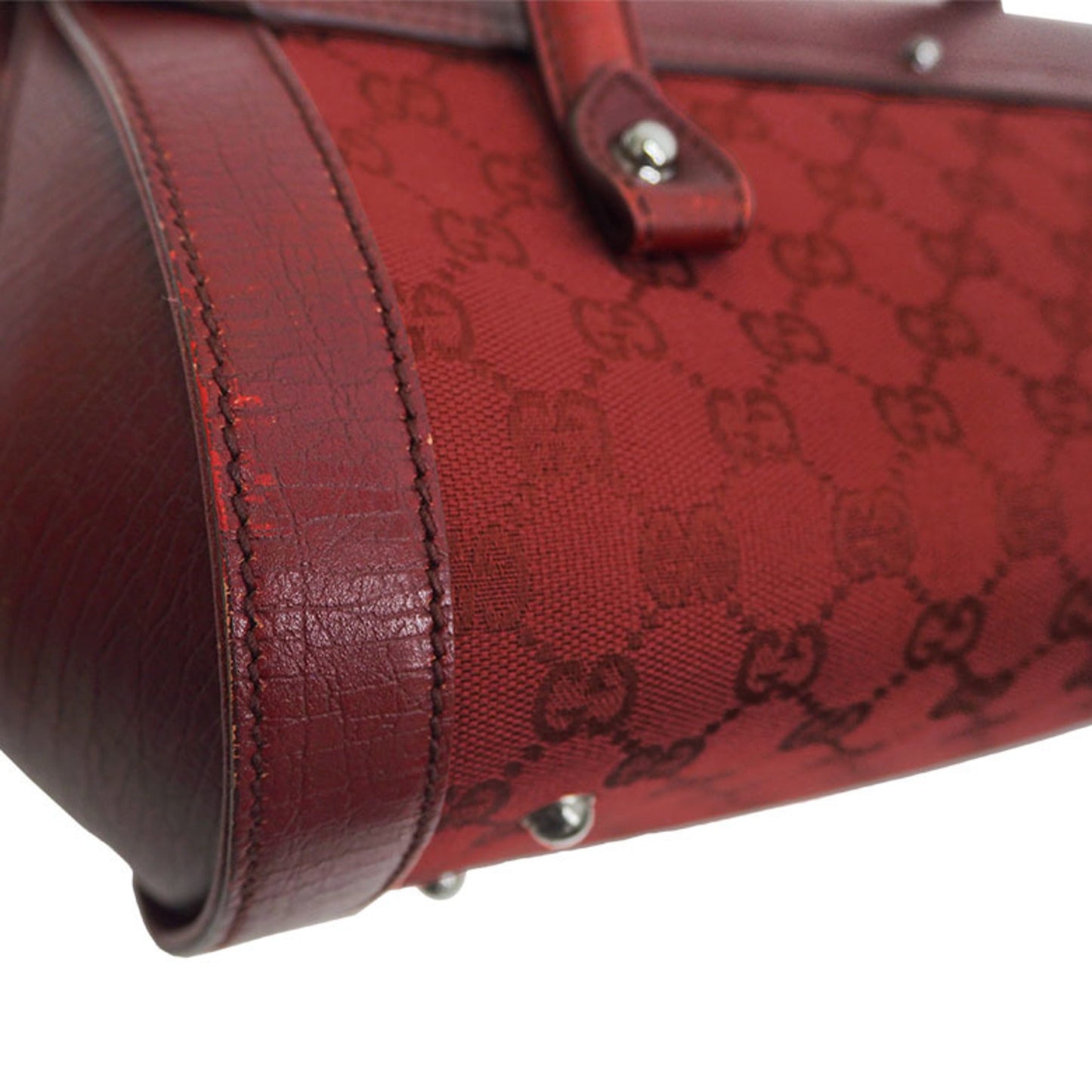 Luxury Gucci 111713 GG canvas bamboo handbag red tubular shoulder