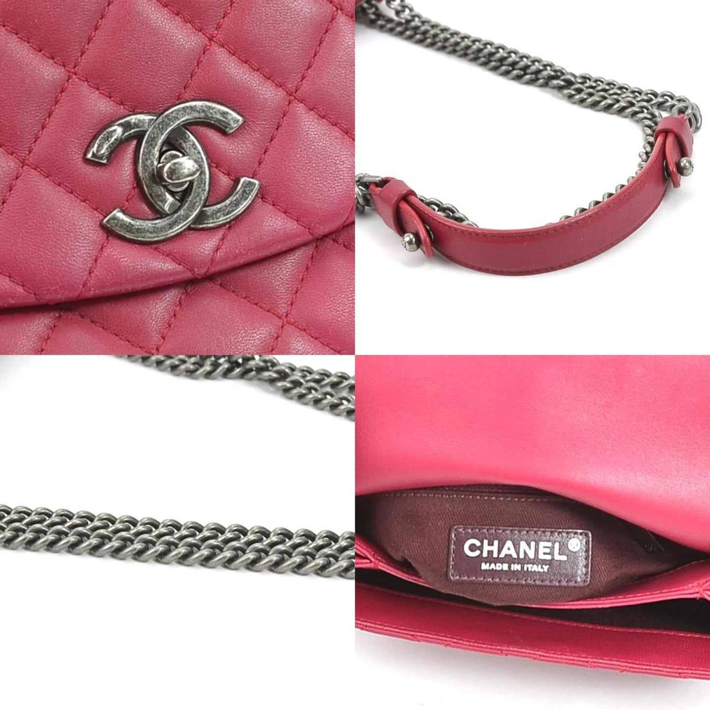 Luxury Chanel Diagonal Shoulder Bag Matrasse Cocomark Leather/Metal Magenta/Gunmetal Women's