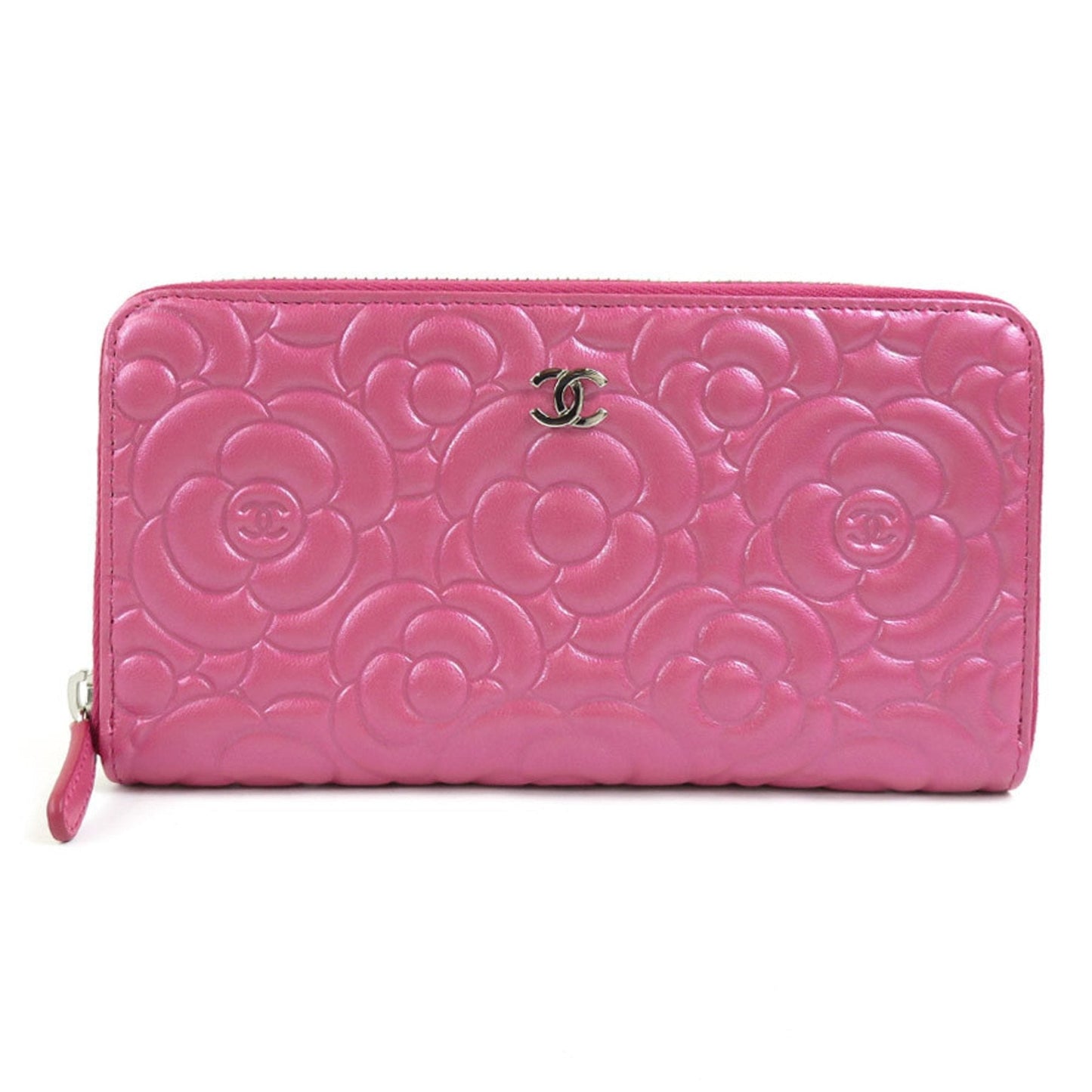 Luxury Chanel Round Zipper Long Wallet Leather Pink Women's