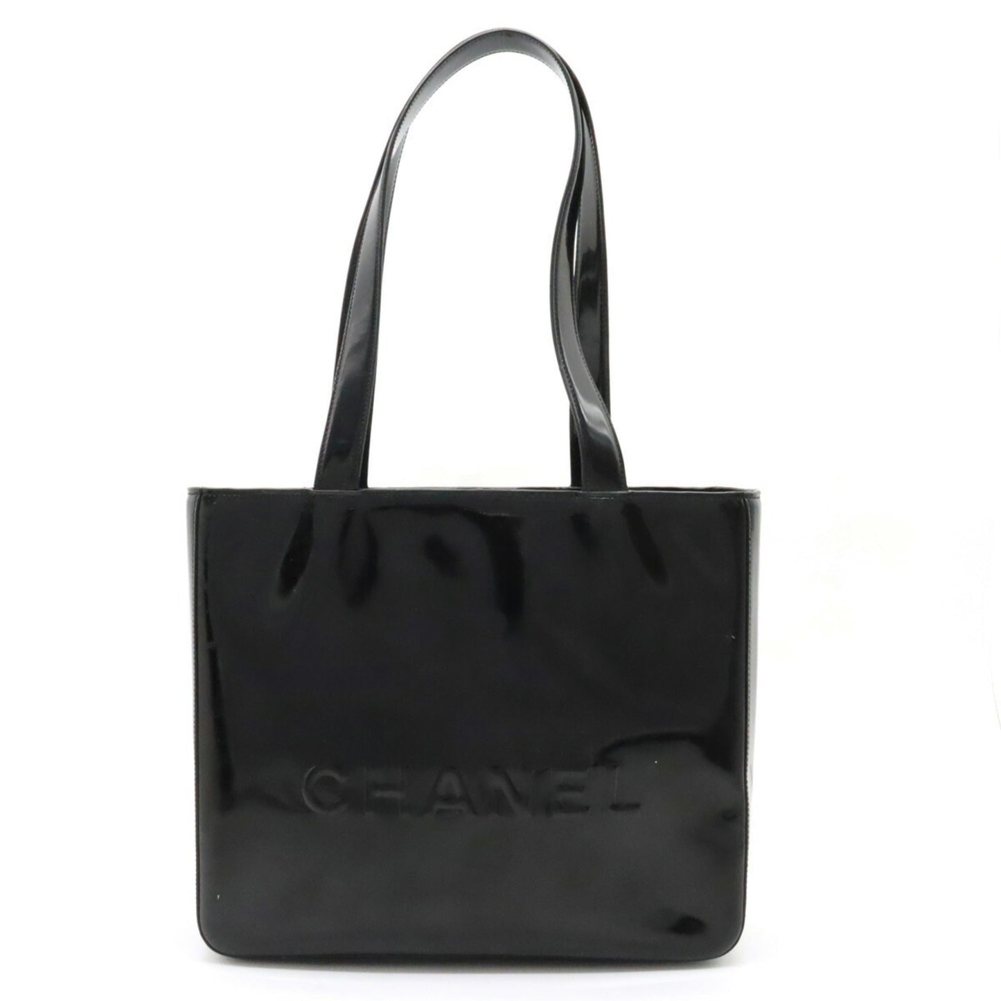 Luxury Chanel tote bag shoulder enamel patent leather black