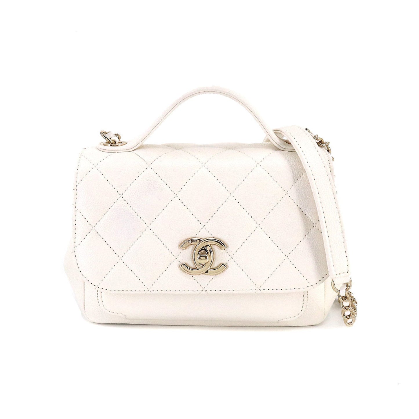 Luxury Chanel Matelasse Business Affinity 2way Hand Shoulder Bag Caviar Skin White A93607